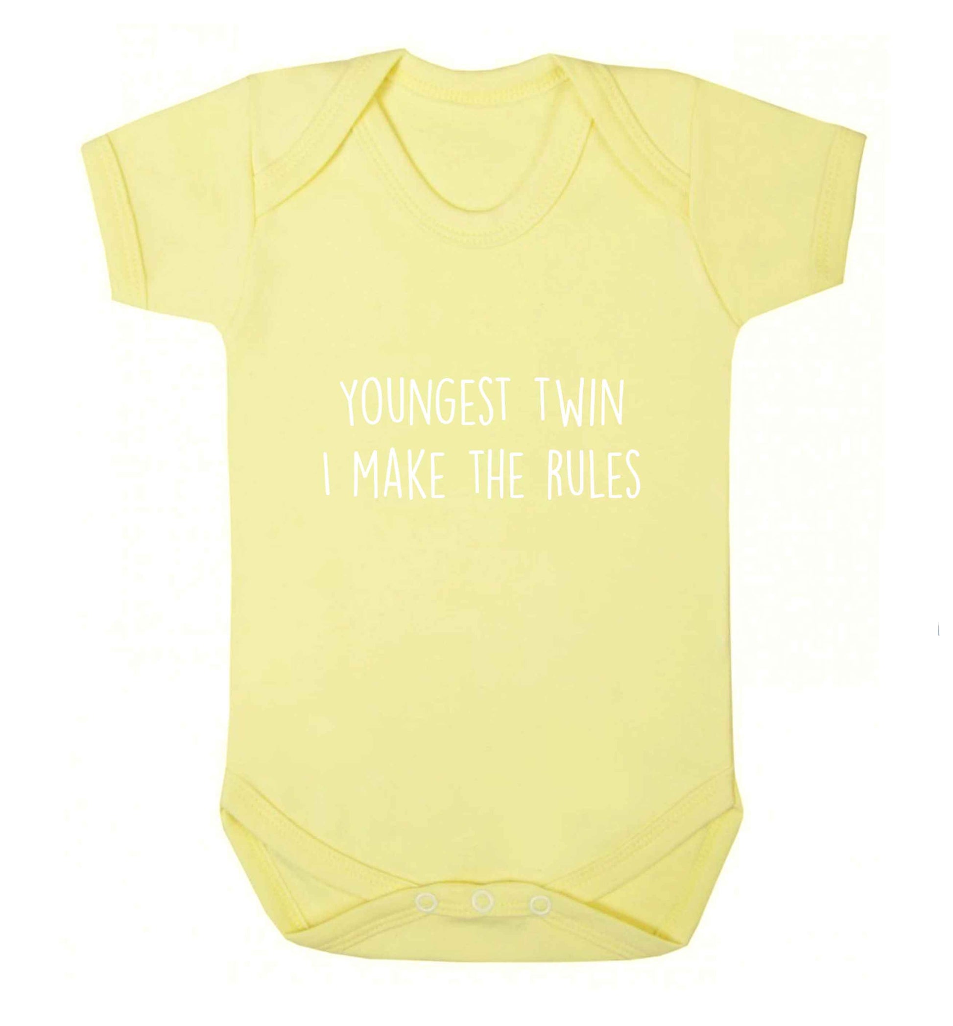 Youngest twin I make the rules baby vest pale yellow 18-24 months