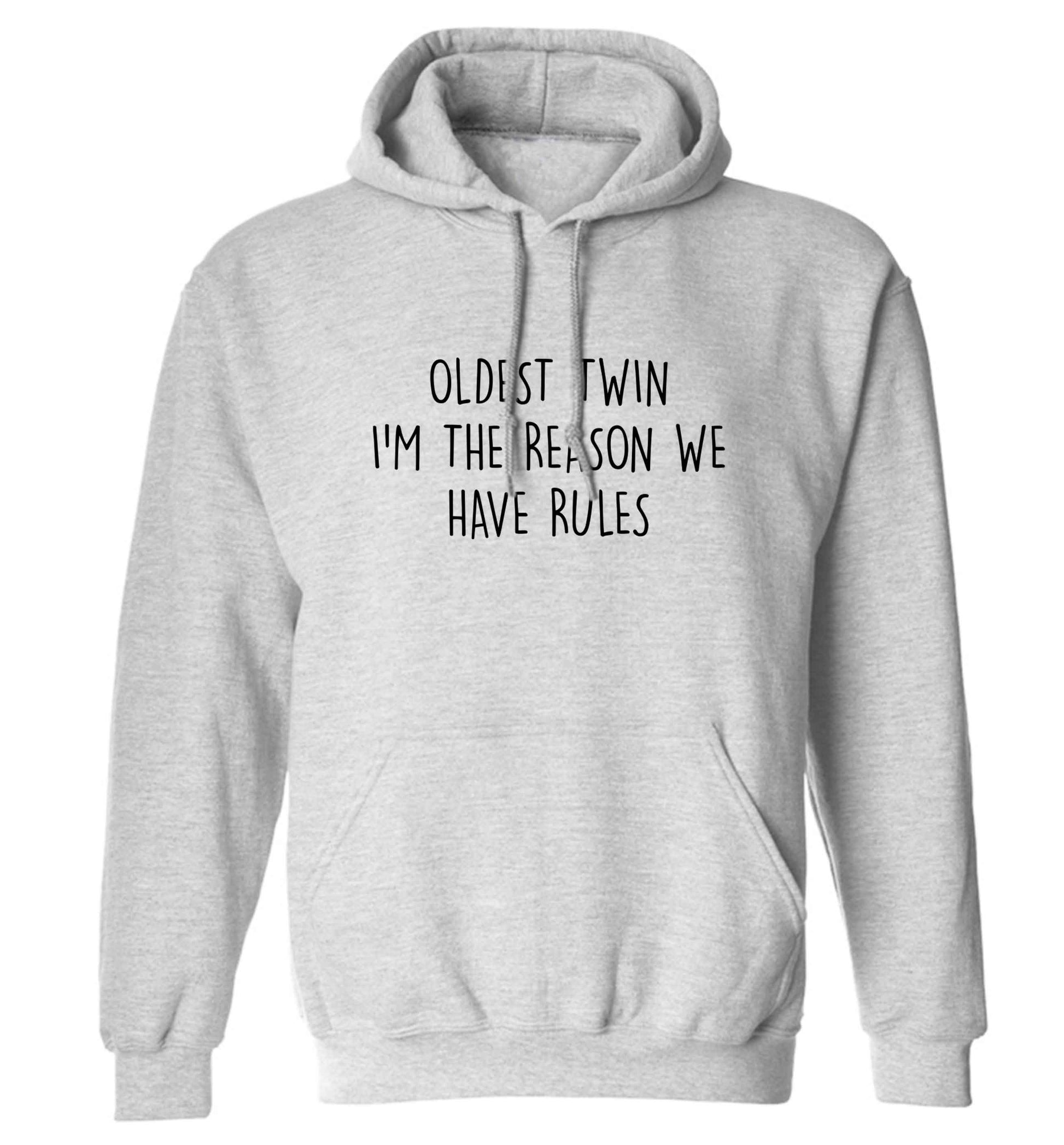 Oldest twin I'm the reason we have rules adults unisex grey hoodie 2XL