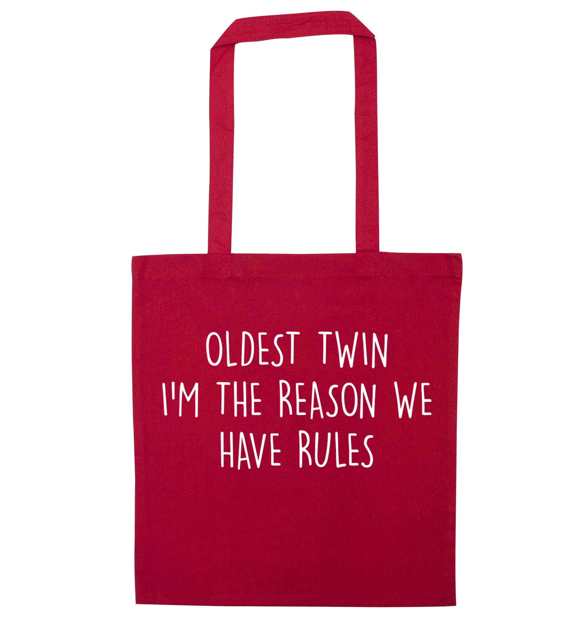 Oldest twin I'm the reason we have rules red tote bag