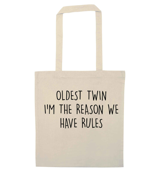Oldest twin I'm the reason we have rules natural tote bag