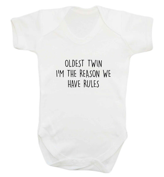 Oldest twin I'm the reason we have rules baby vest white 18-24 months