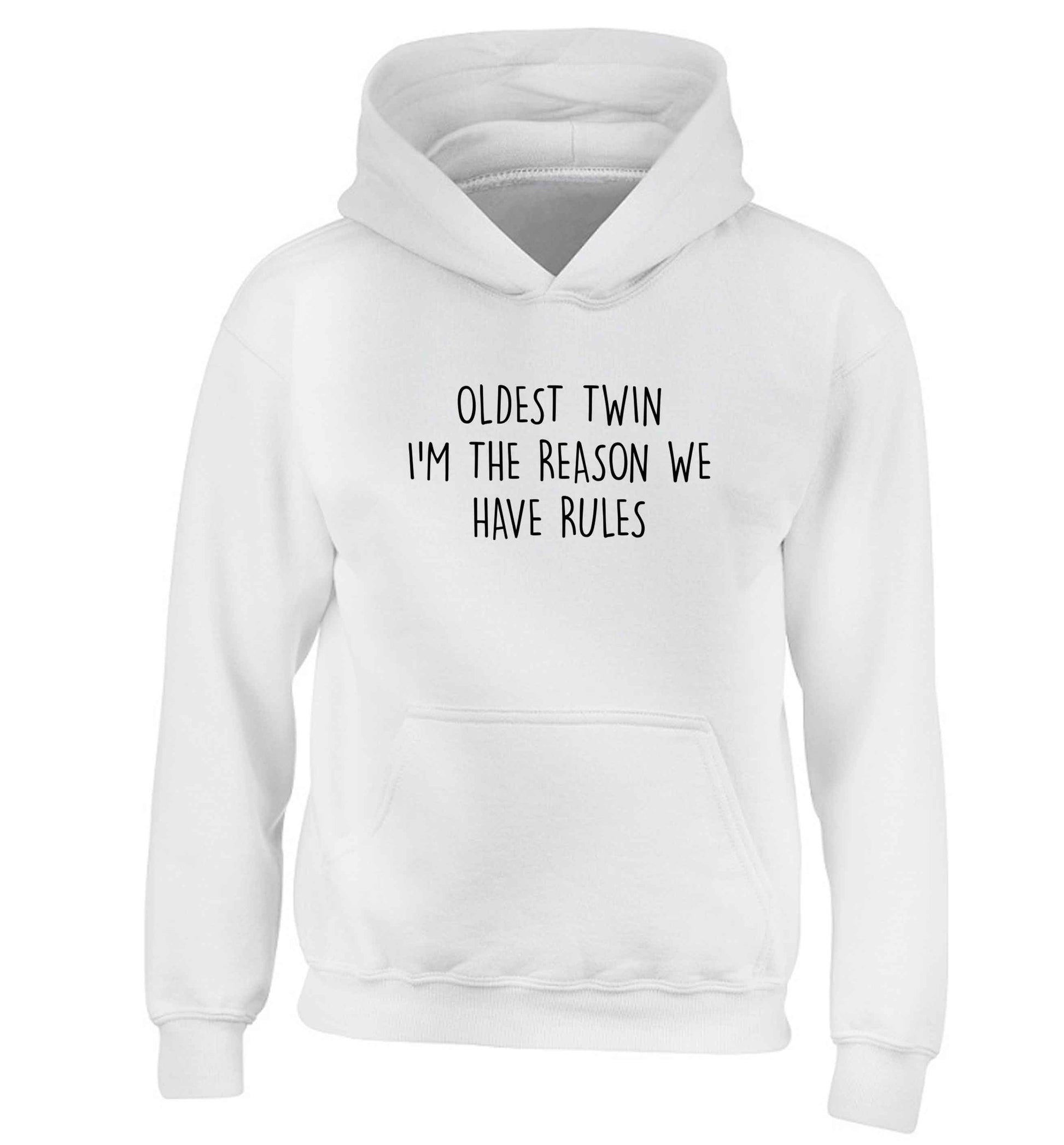 Oldest twin I'm the reason we have rules children's white hoodie 12-13 Years