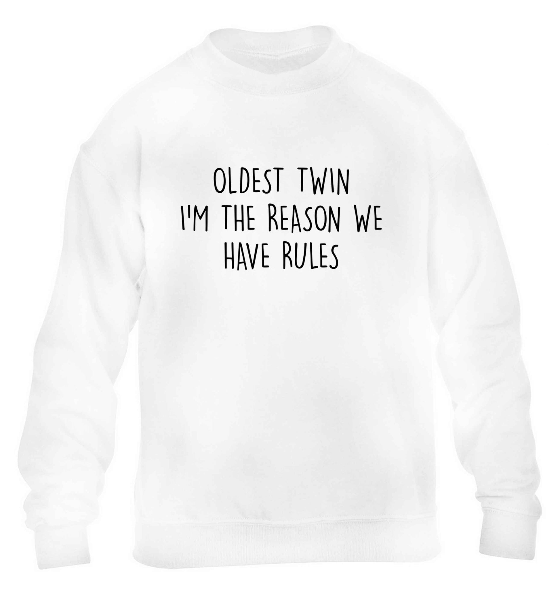Oldest twin I'm the reason we have rules children's white sweater 12-13 Years