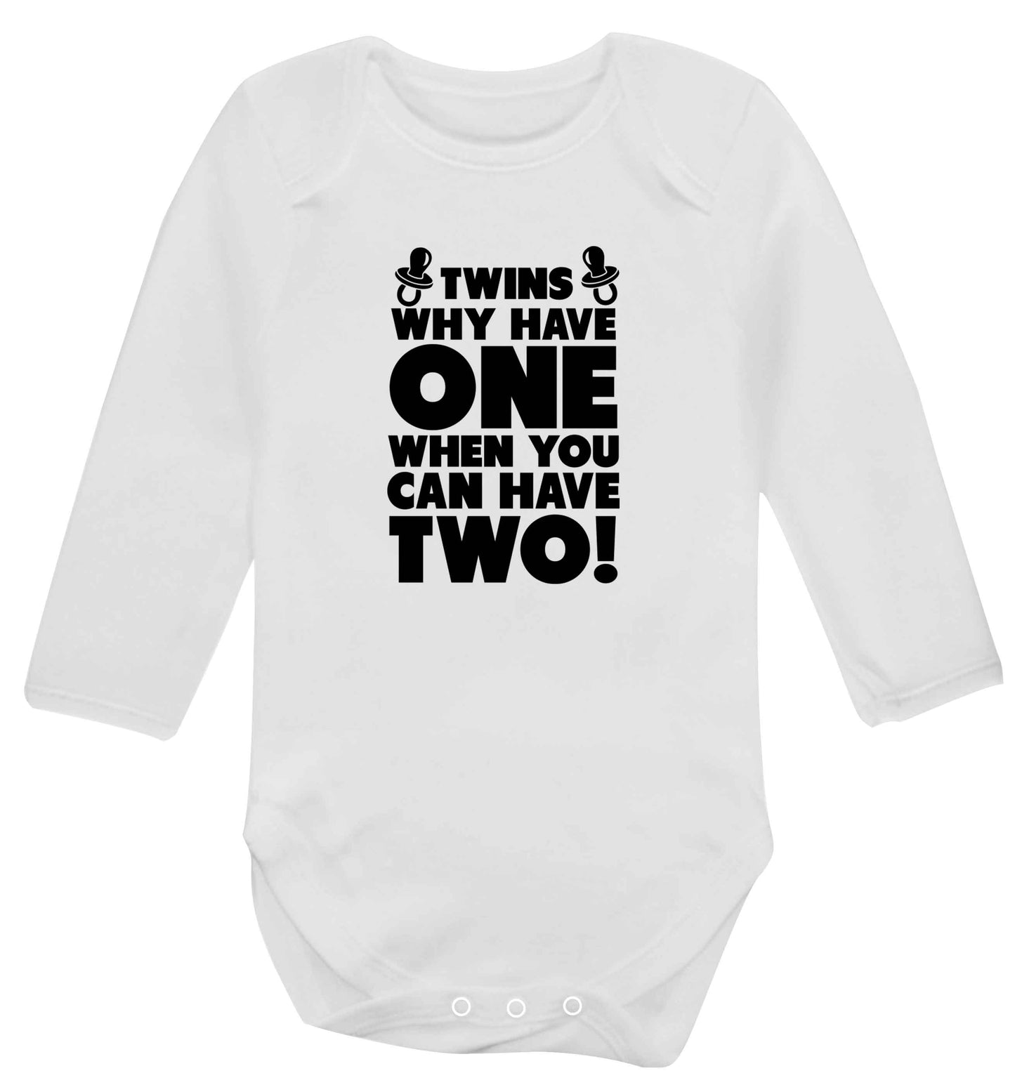Twins why have one when you can have two baby vest long sleeved white 6-12 months