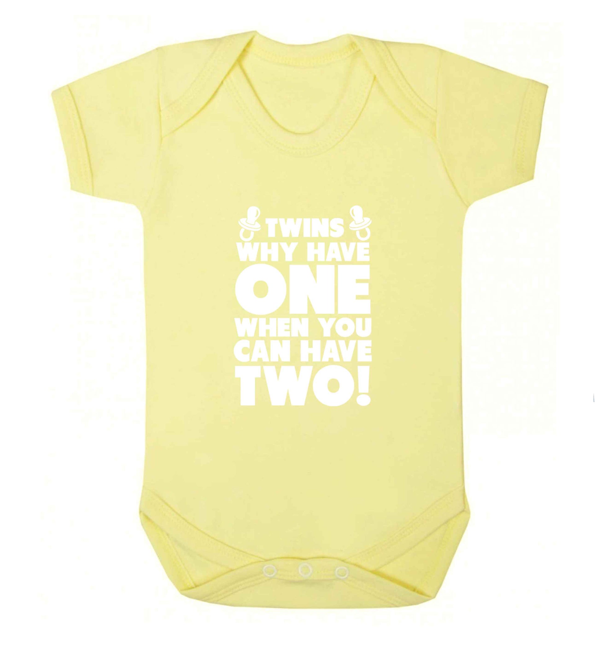 Twins why have one when you can have two baby vest pale yellow 18-24 months