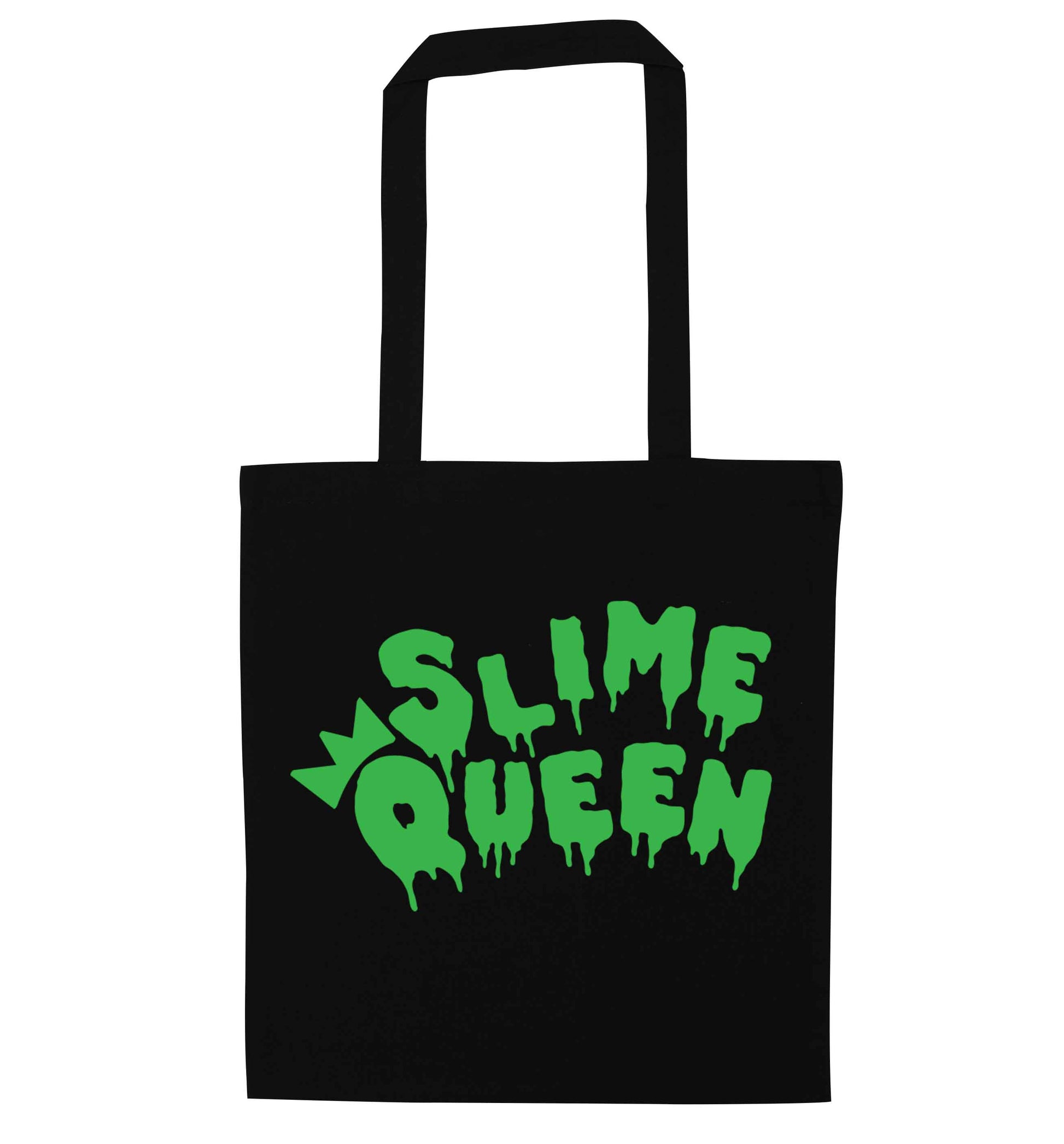 Neon green slime queen black tote bag
