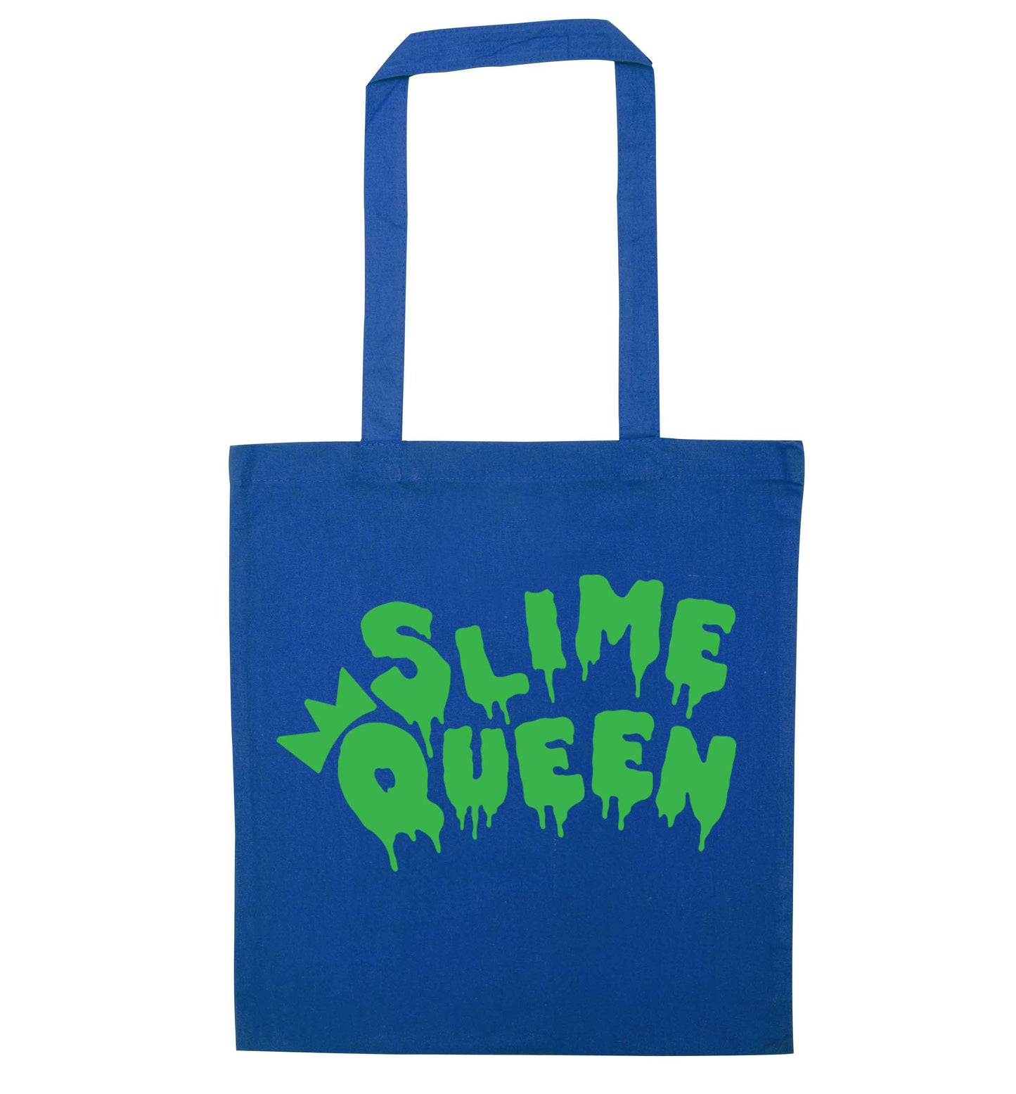 Neon green slime queen blue tote bag