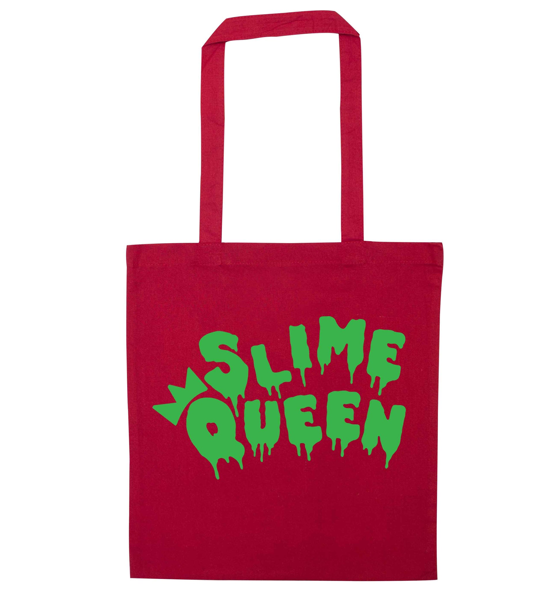 Neon green slime queen red tote bag