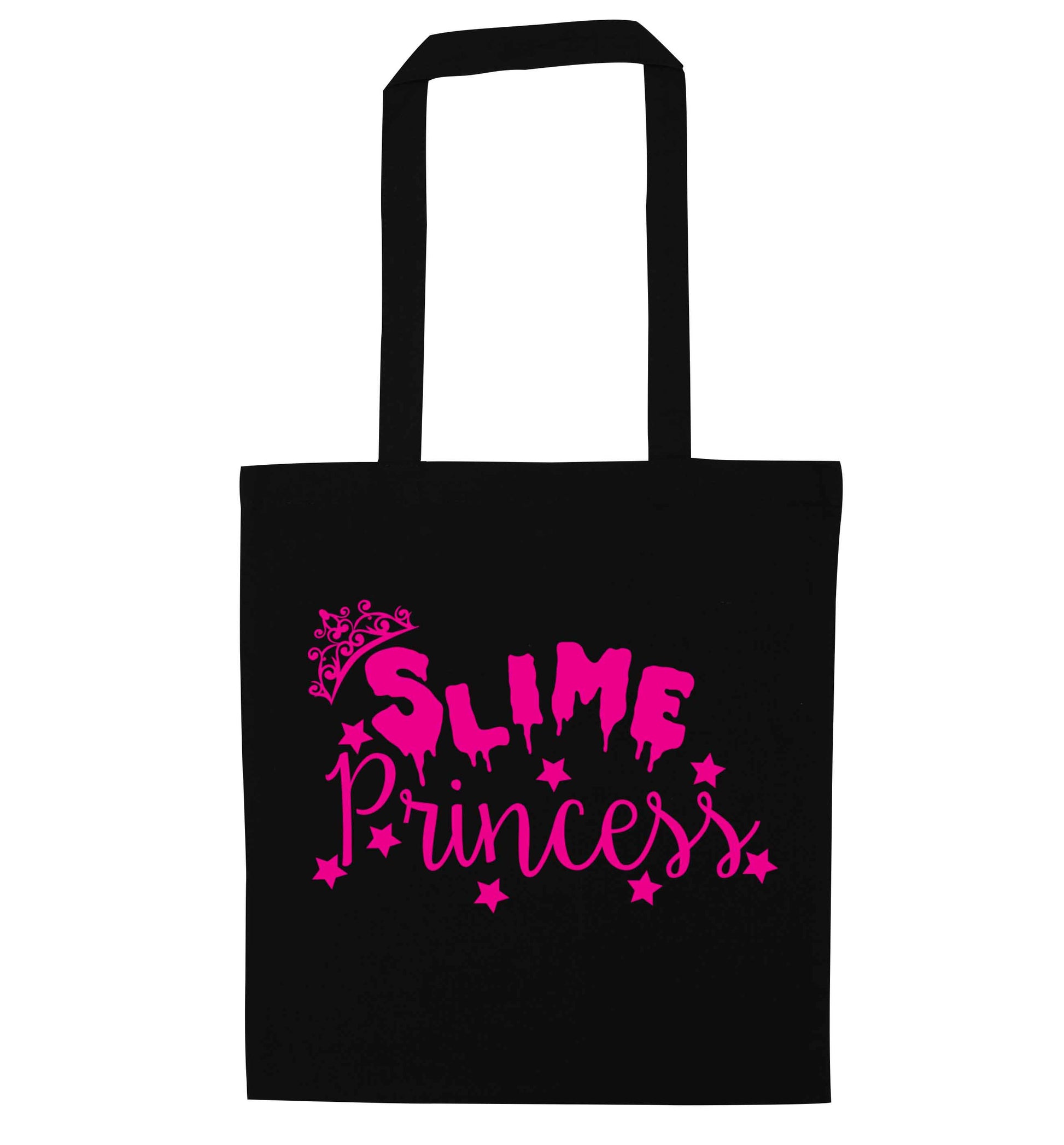 Neon pink slime princess black tote bag