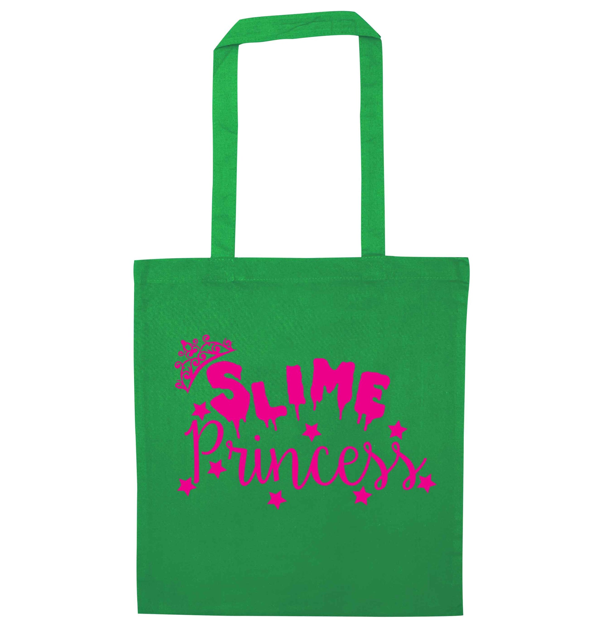 Neon pink slime princess green tote bag