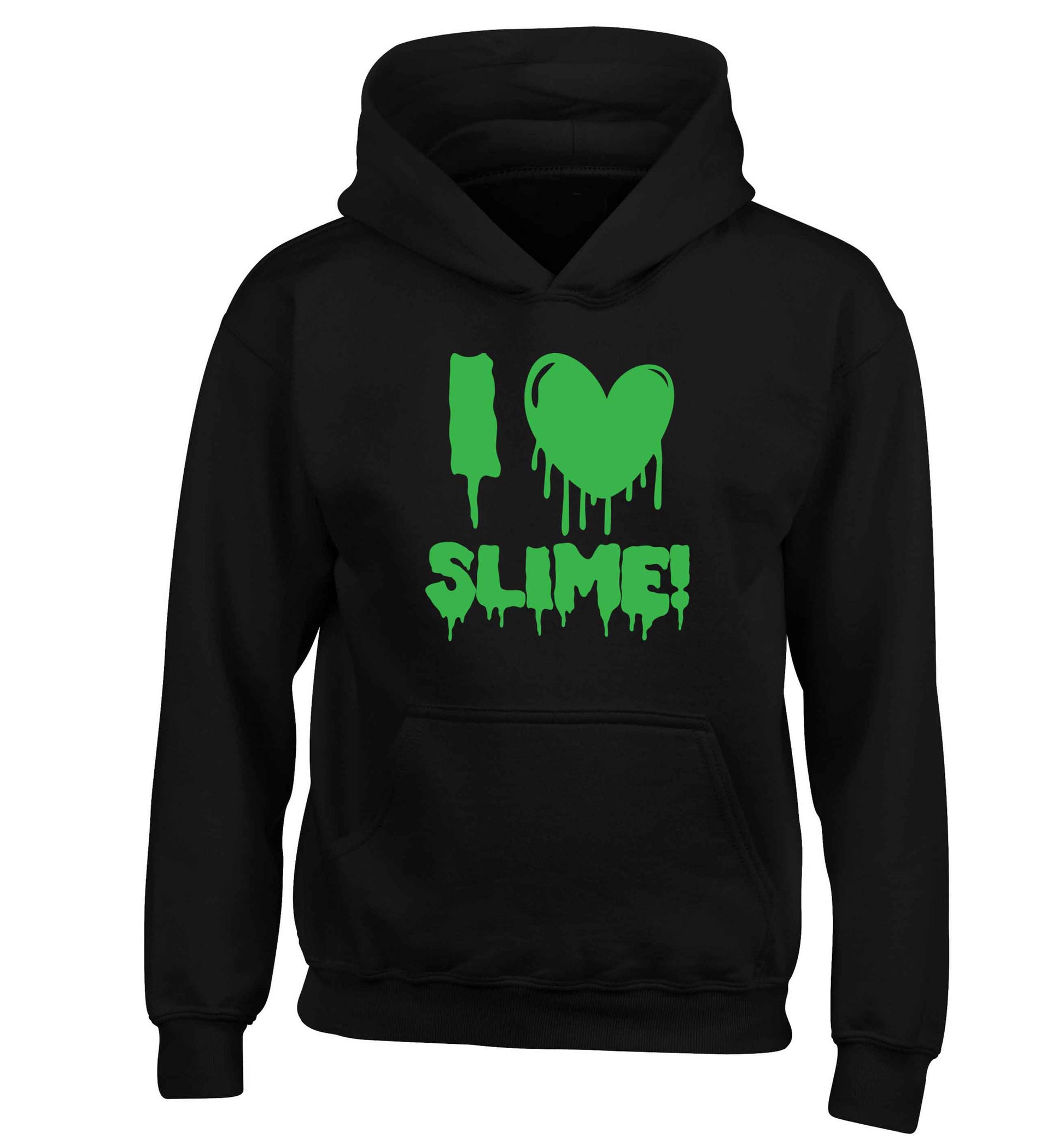 Neon green I love slime children's black hoodie 12-13 Years
