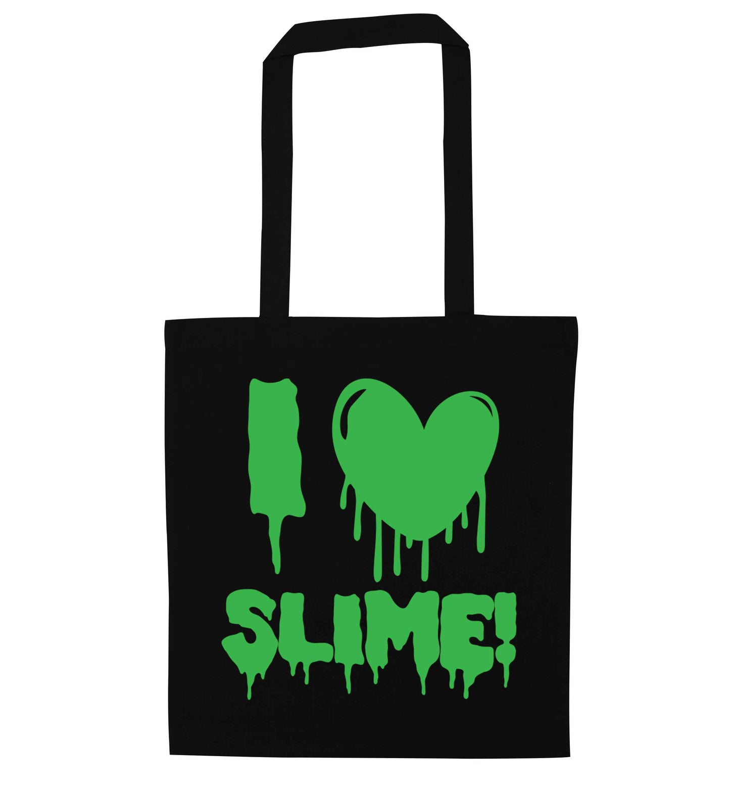 Neon green I love slime black tote bag