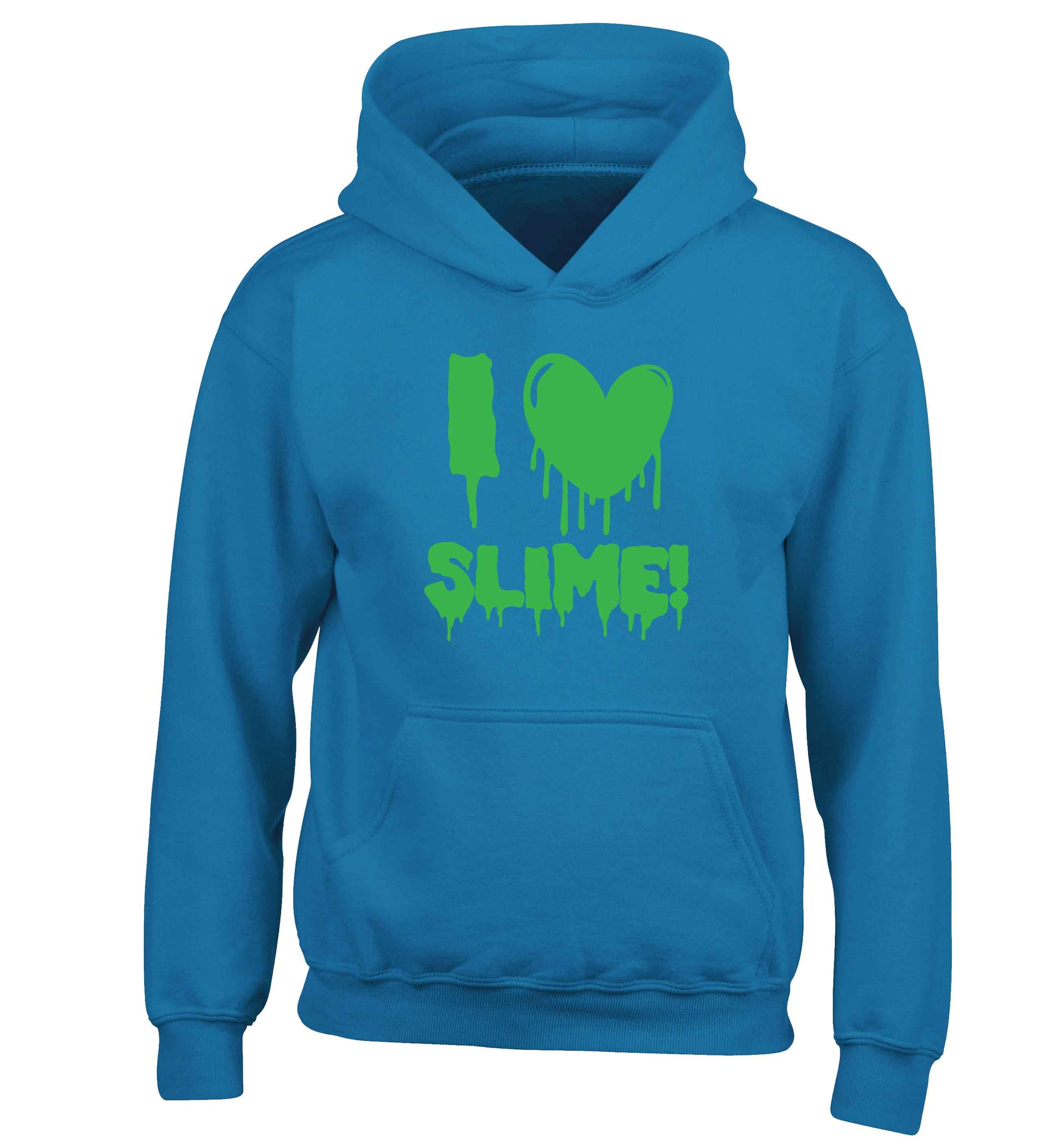 Neon green I love slime children's blue hoodie 12-13 Years