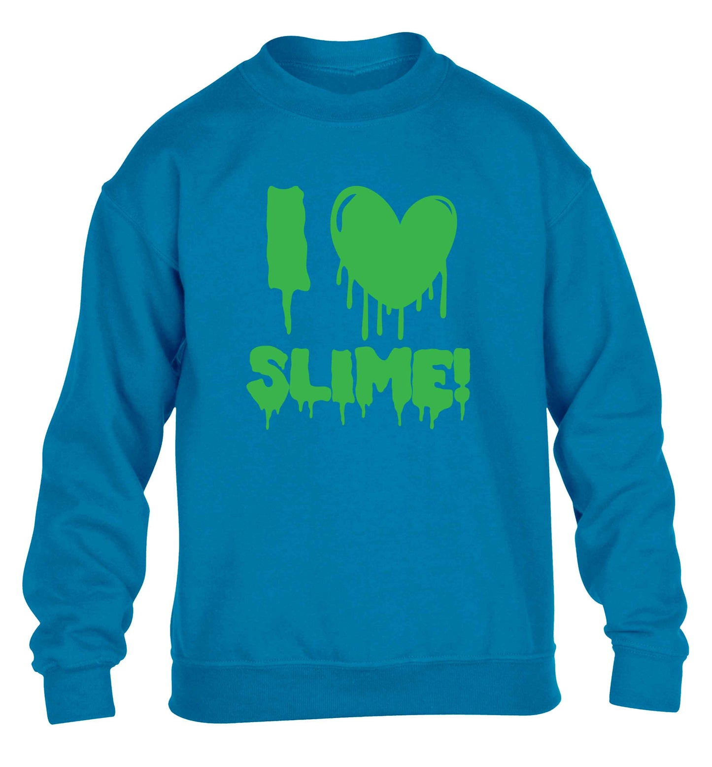 Neon green I love slime children's blue sweater 12-13 Years