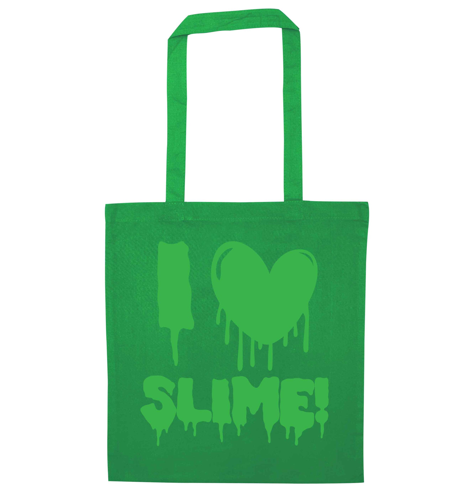 Neon green I love slime green tote bag