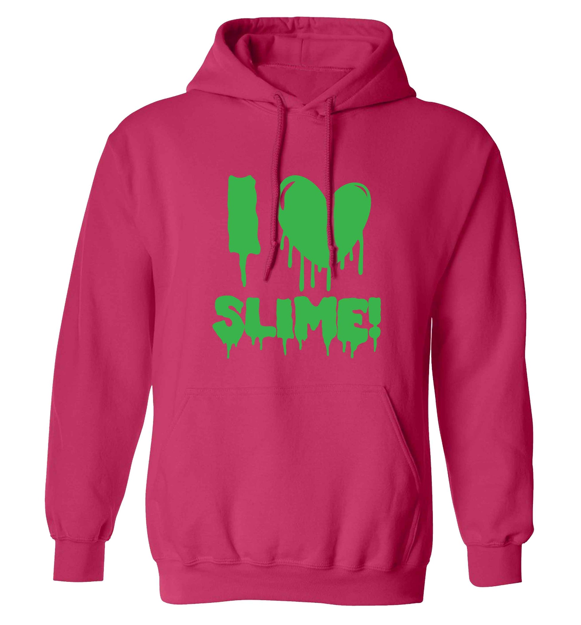 Neon green I love slime adults unisex pink hoodie 2XL