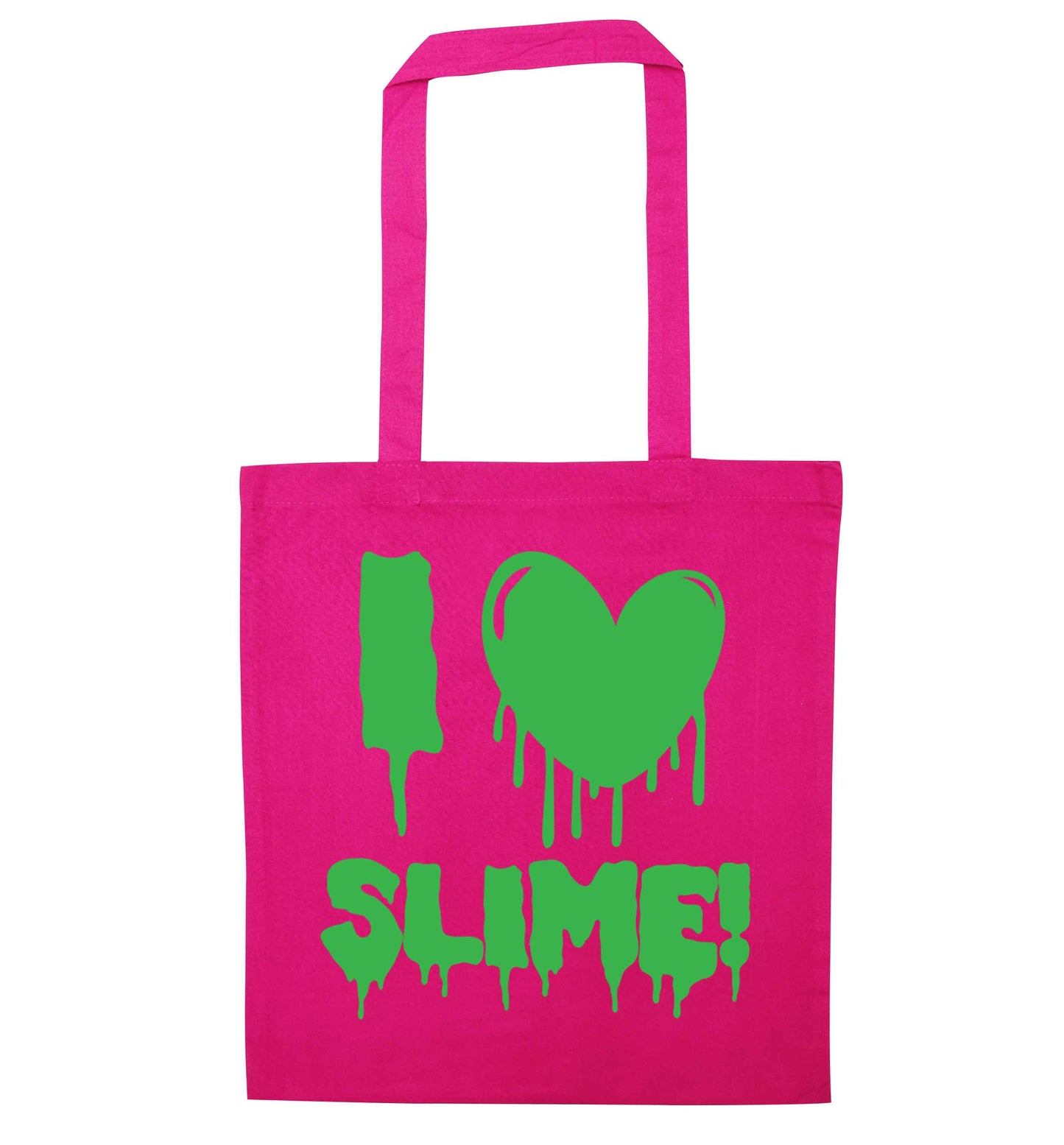 Neon green I love slime pink tote bag