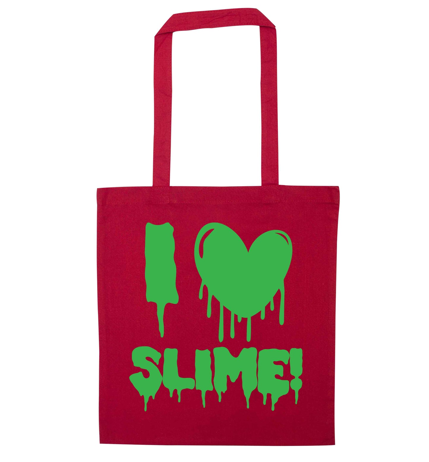 Neon green I love slime red tote bag
