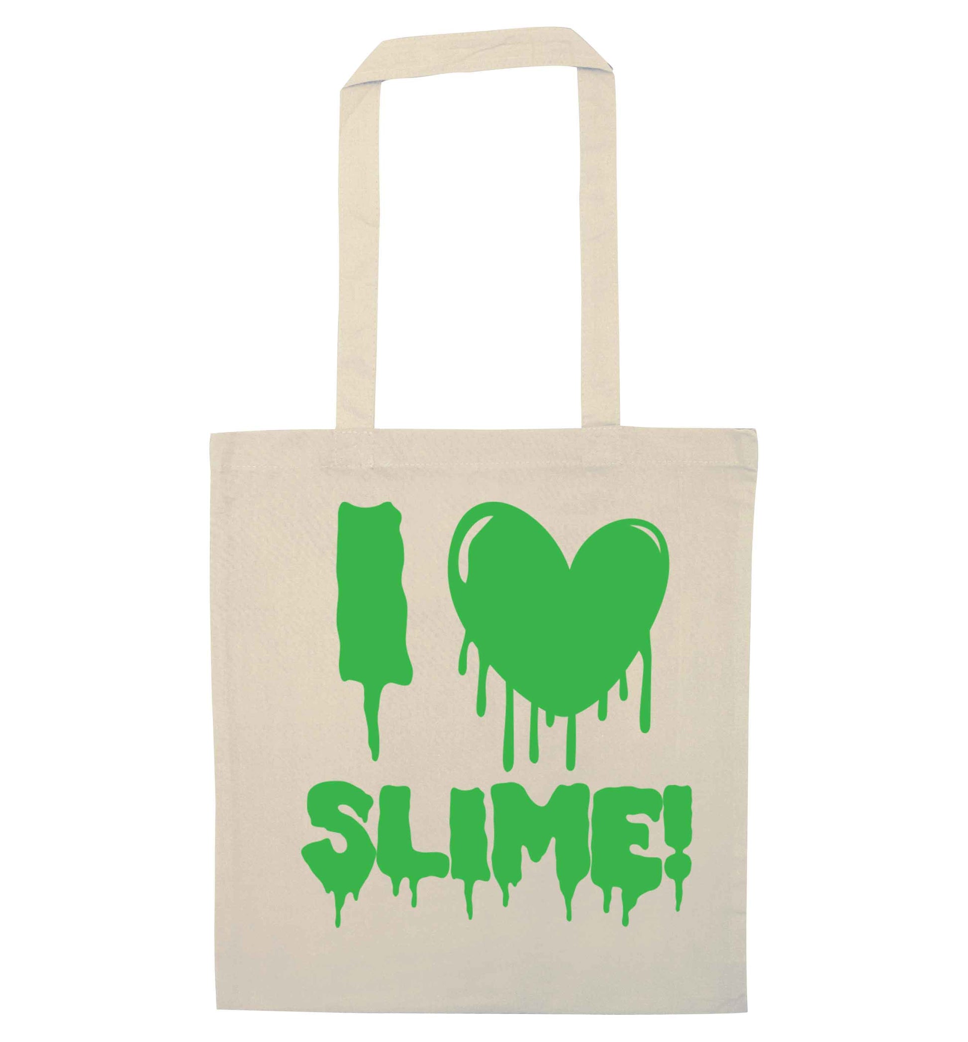 Neon green I love slime natural tote bag
