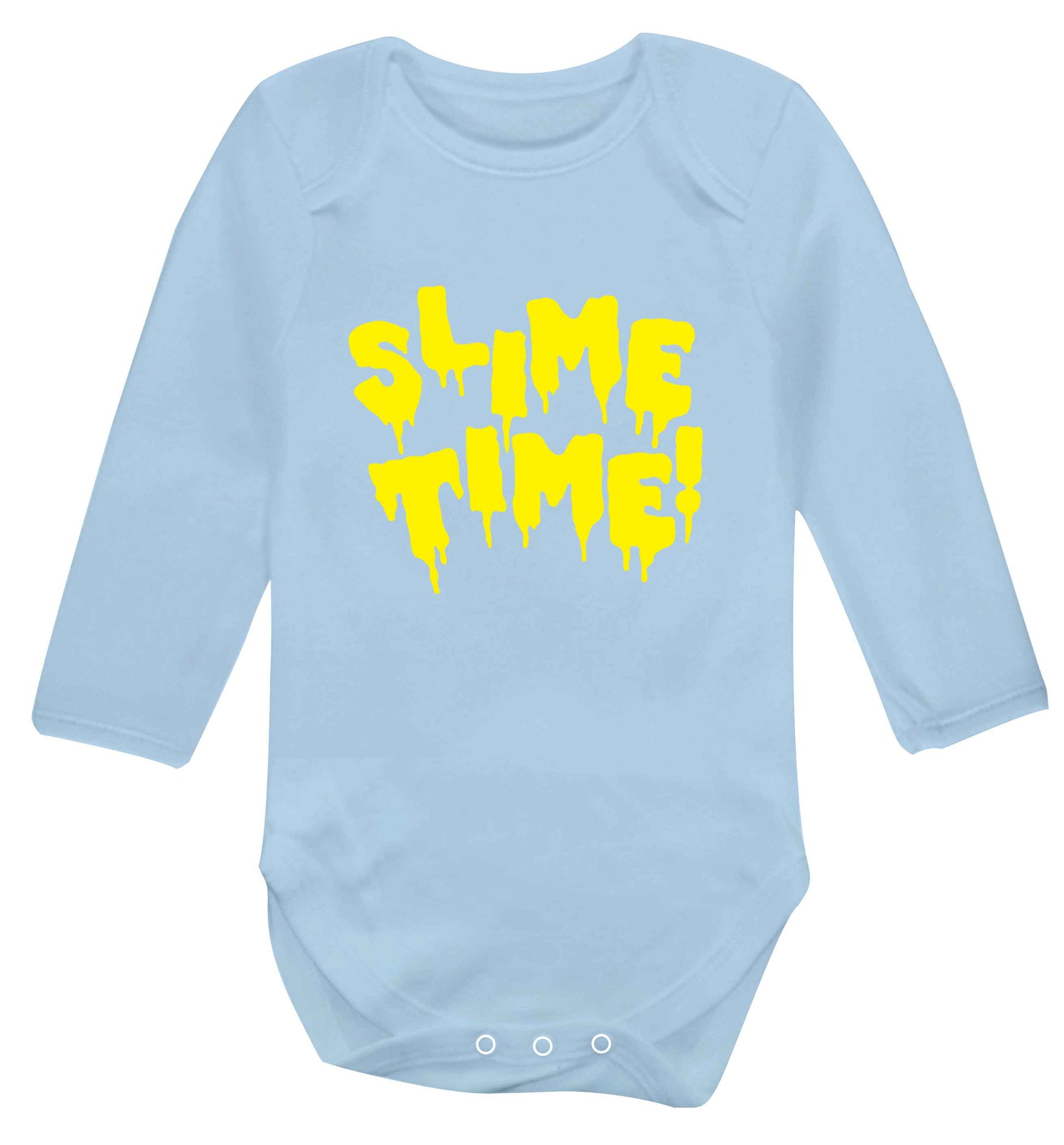 Neon yellow slime time baby vest long sleeved pale blue 6-12 months