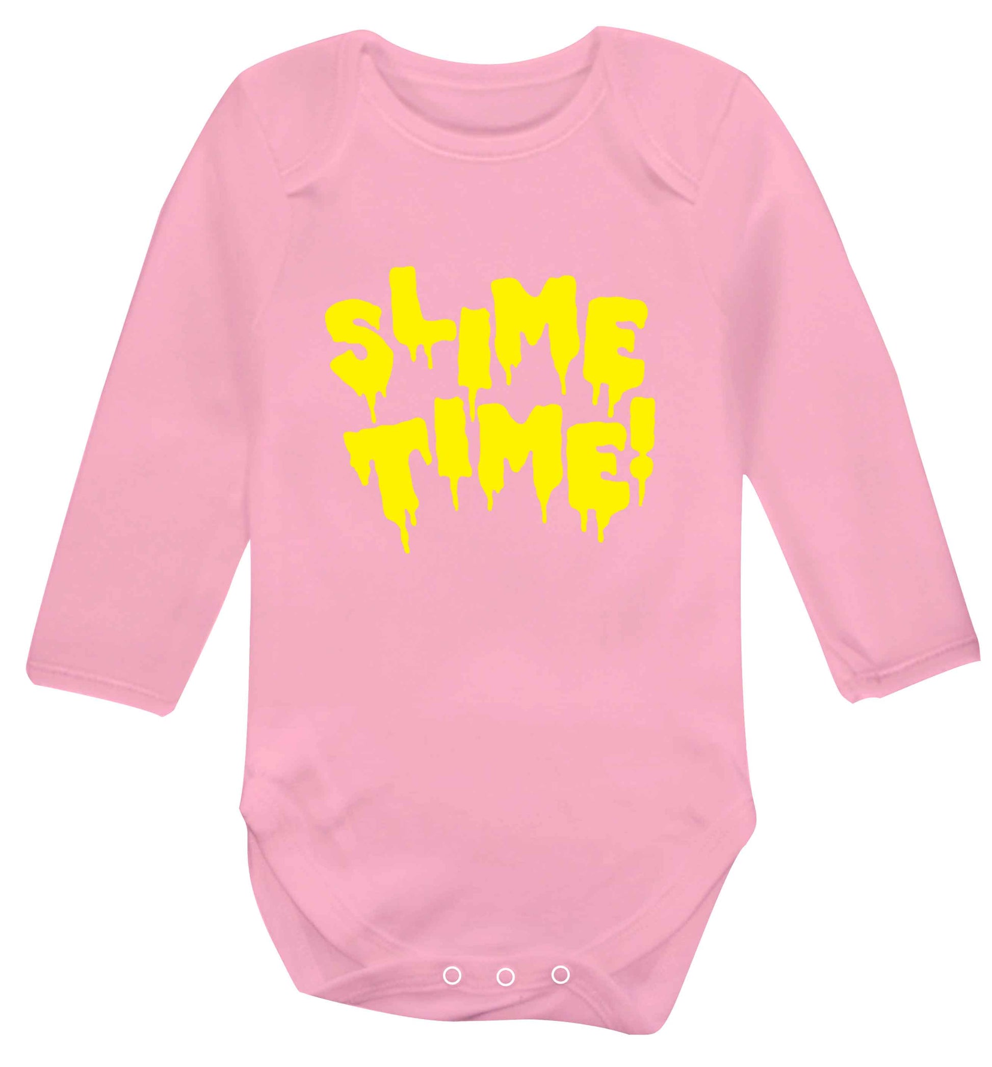 Neon yellow slime time baby vest long sleeved pale pink 6-12 months