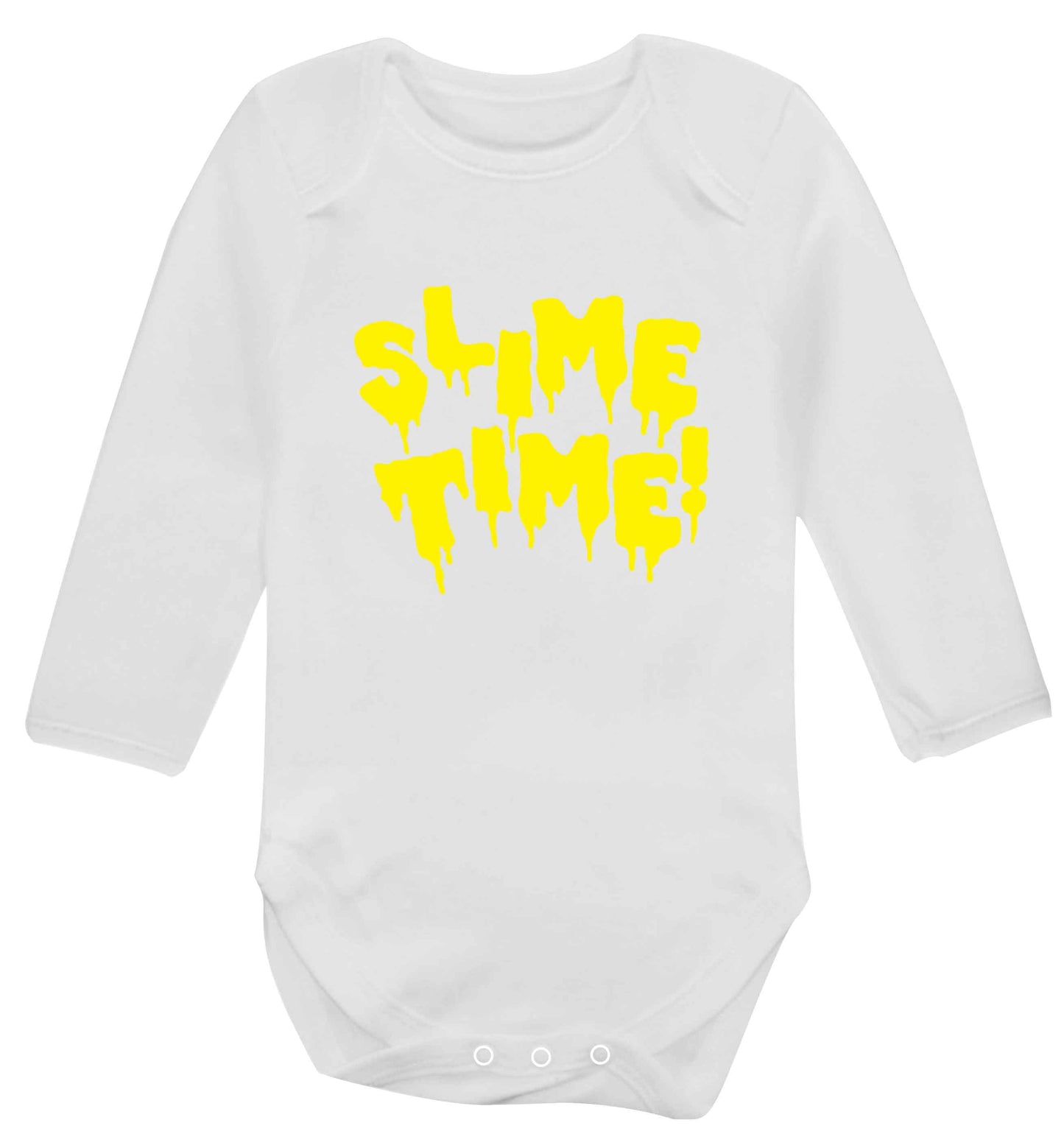 Neon yellow slime time baby vest long sleeved white 6-12 months