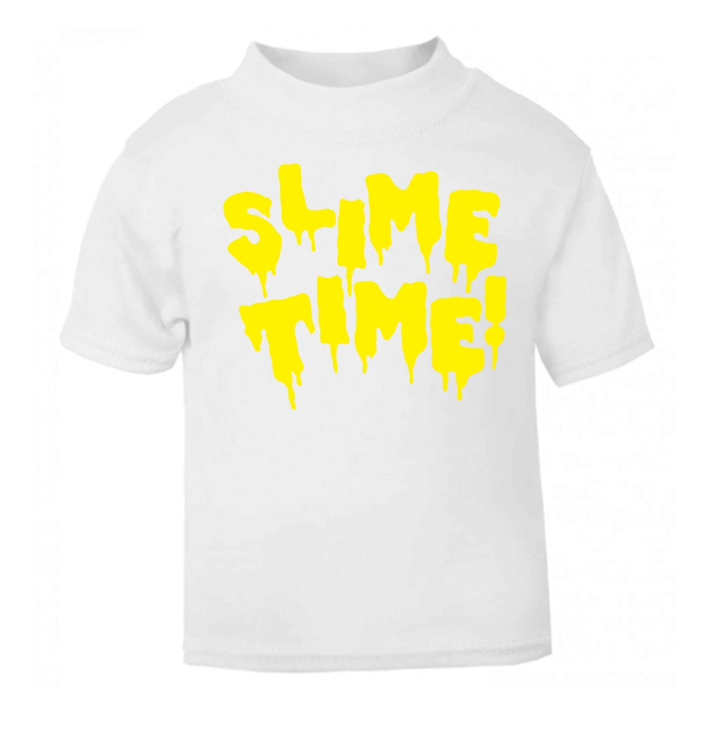 Neon yellow slime time white baby toddler Tshirt 2 Years