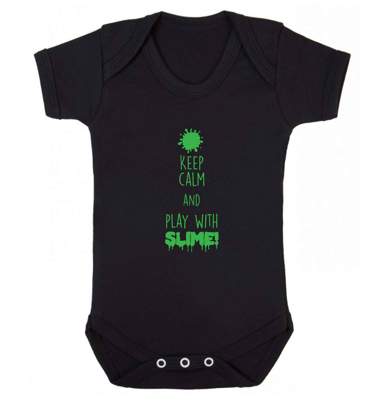 Neon green keep calm and play with slime!baby vest black 18-24 months