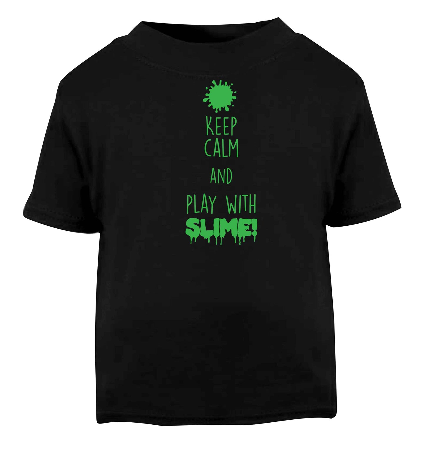Neon green keep calm and play with slime!Black baby toddler Tshirt 2 years