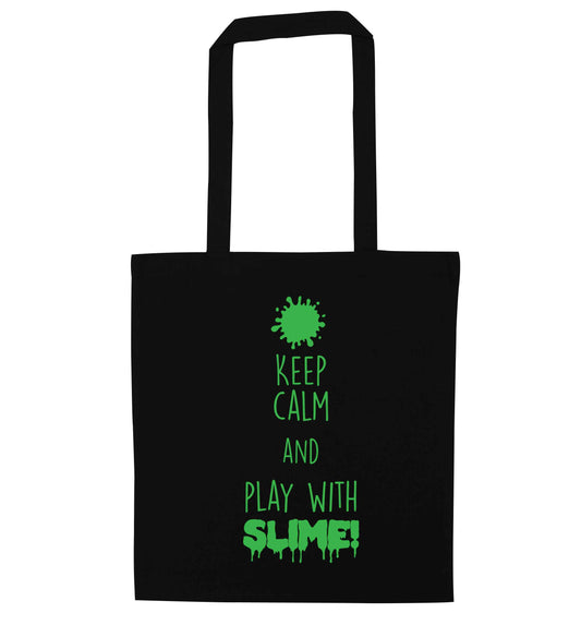 Neon green keep calm and play with slime!black tote bag