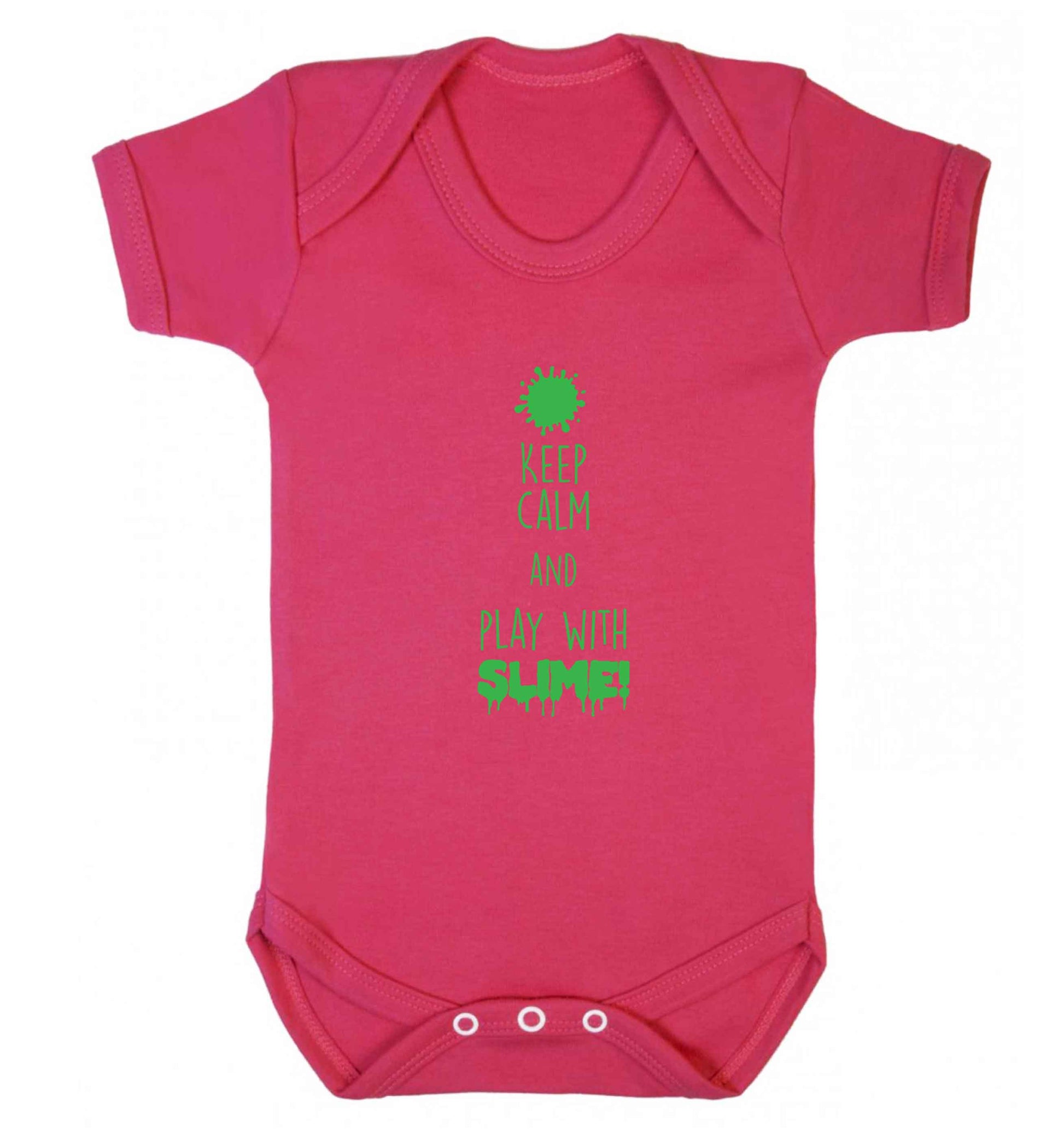 Neon green keep calm and play with slime!baby vest dark pink 18-24 months
