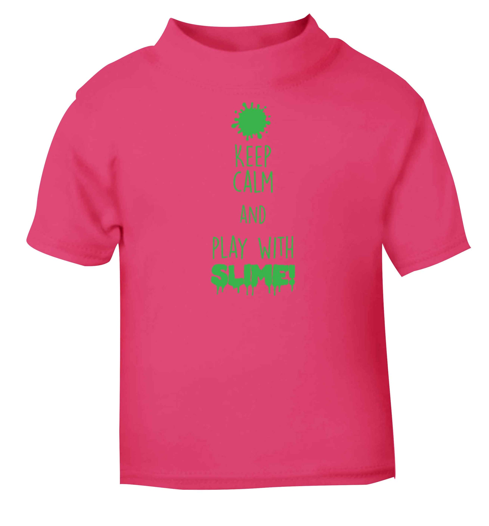 Neon green keep calm and play with slime!pink baby toddler Tshirt 2 Years
