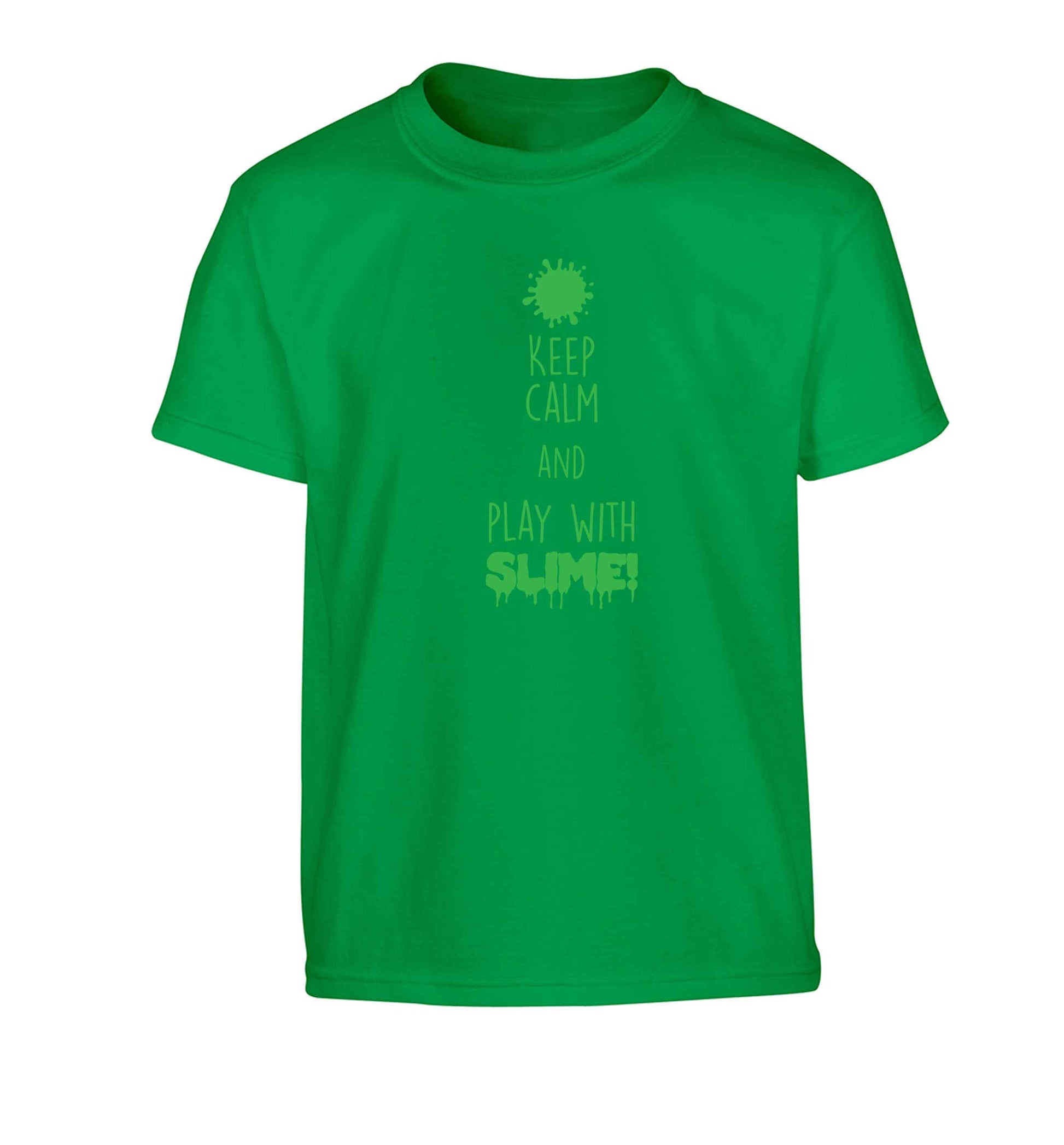 Neon green keep calm and play with slime!Children's green Tshirt 12-13 Years