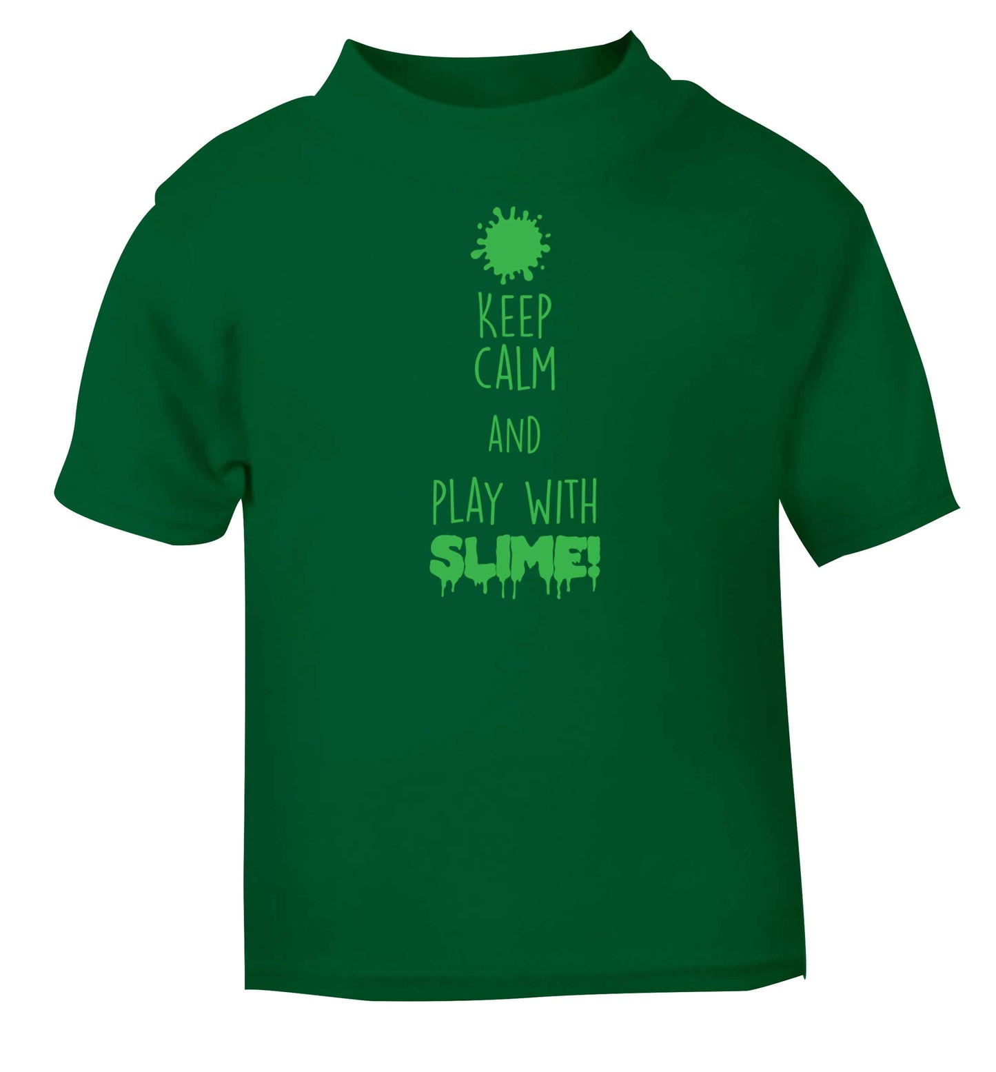 Neon green keep calm and play with slime!green baby toddler Tshirt 2 Years