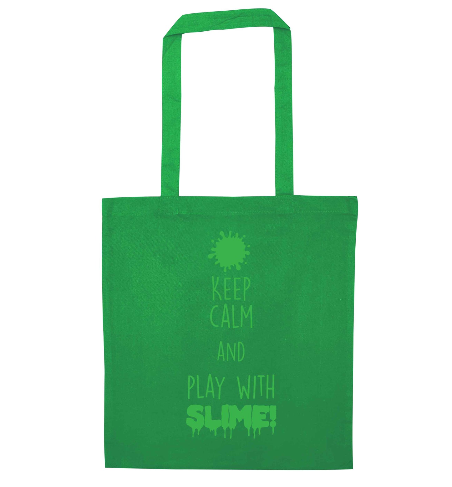 Neon green keep calm and play with slime!green tote bag
