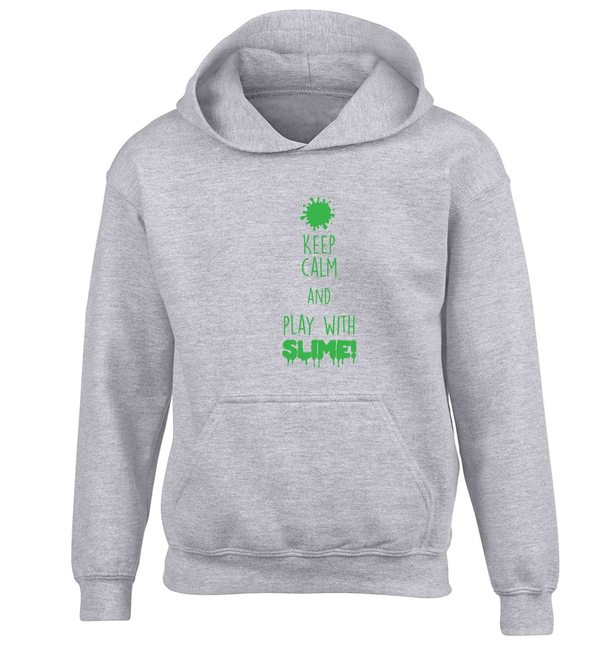 Neon green keep calm and play with slime!children's grey hoodie 12-13 Years
