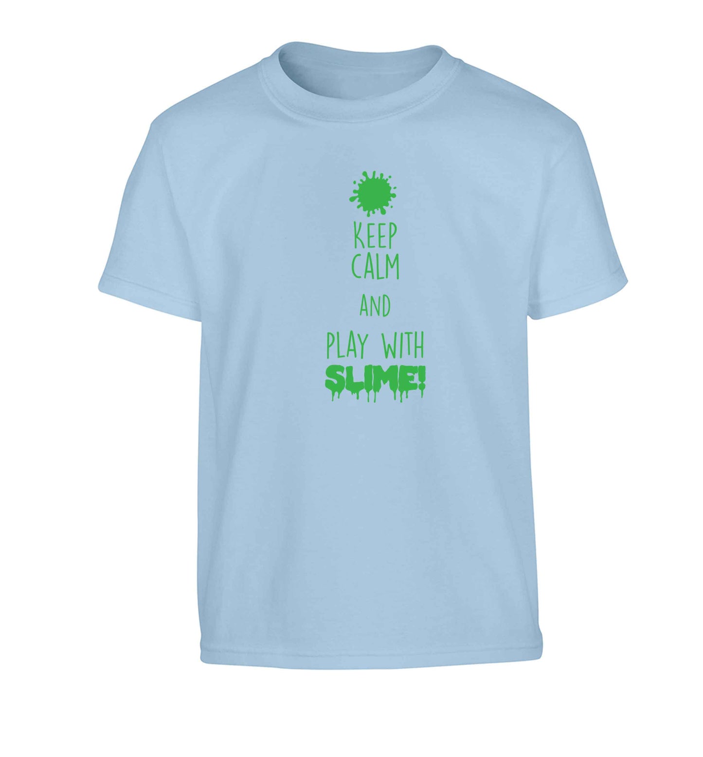 Neon green keep calm and play with slime!Children's light blue Tshirt 12-13 Years