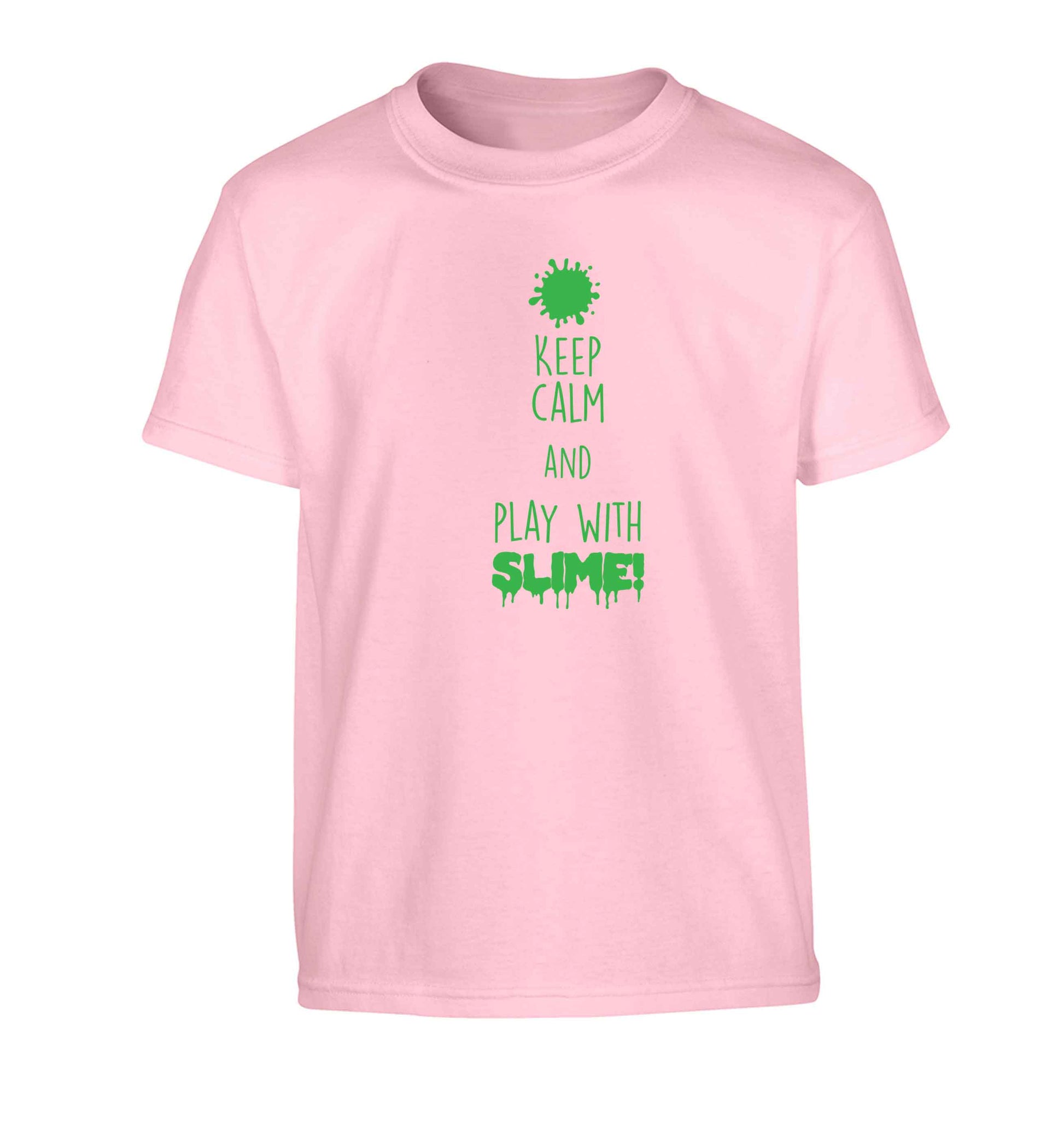 Neon green keep calm and play with slime!Children's light pink Tshirt 12-13 Years