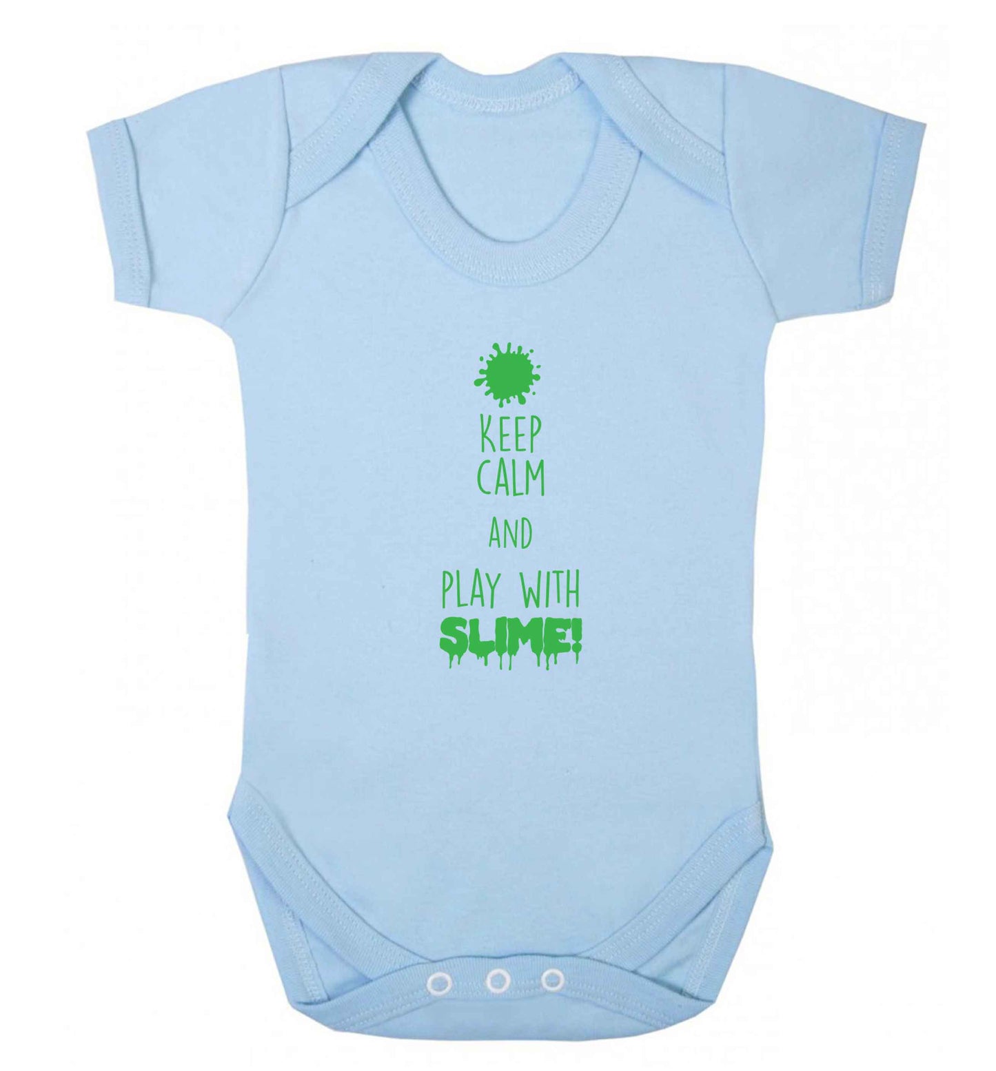 Neon green keep calm and play with slime!baby vest pale blue 18-24 months
