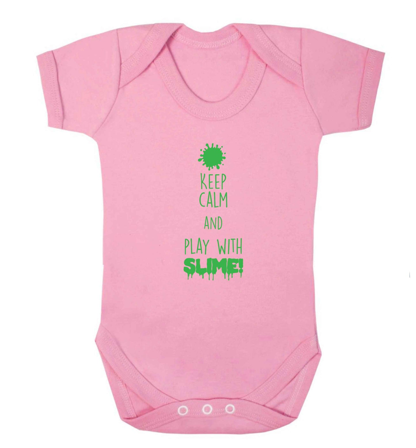 Neon green keep calm and play with slime!baby vest pale pink 18-24 months