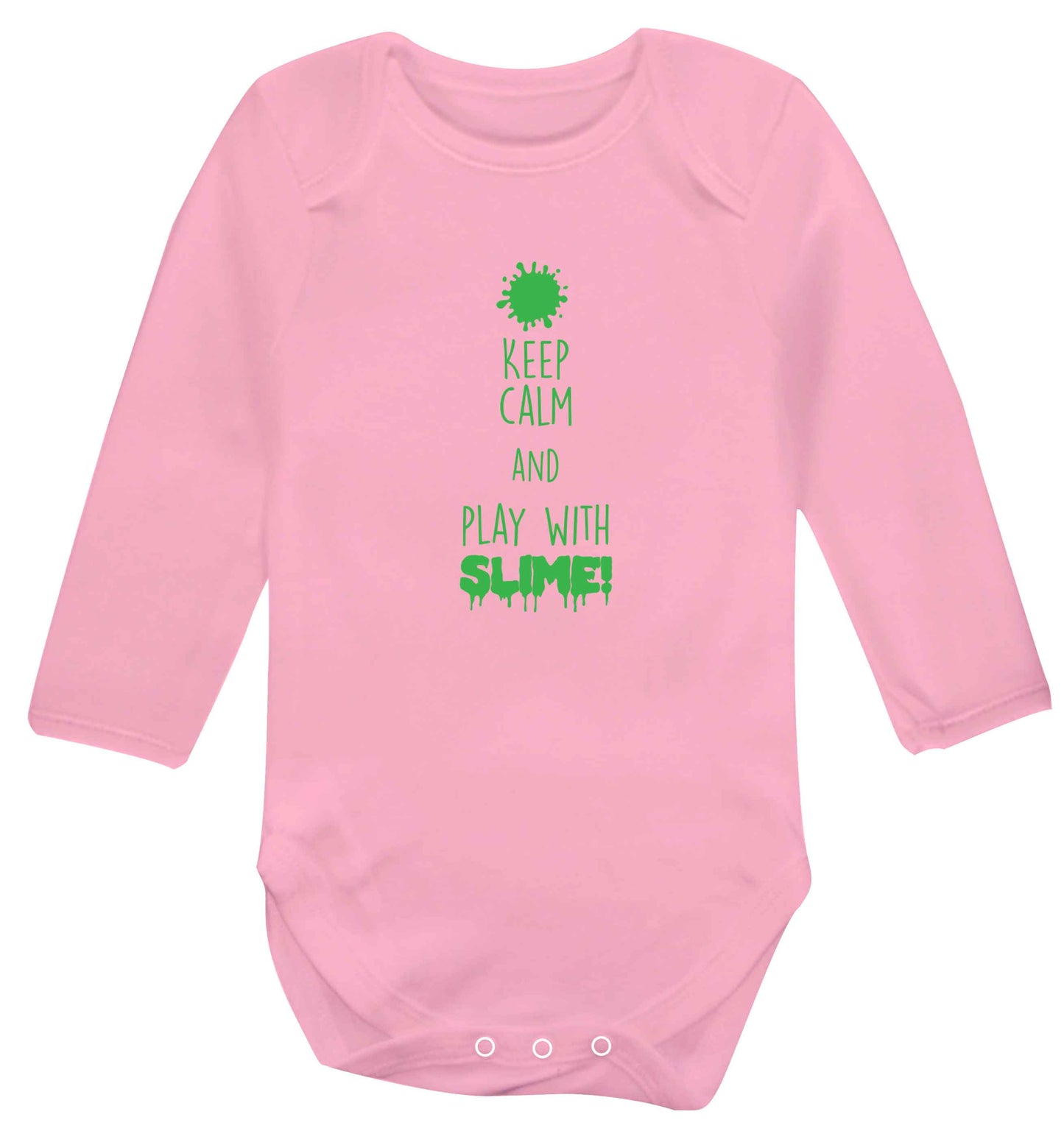 Neon green keep calm and play with slime!baby vest long sleeved pale pink 6-12 months