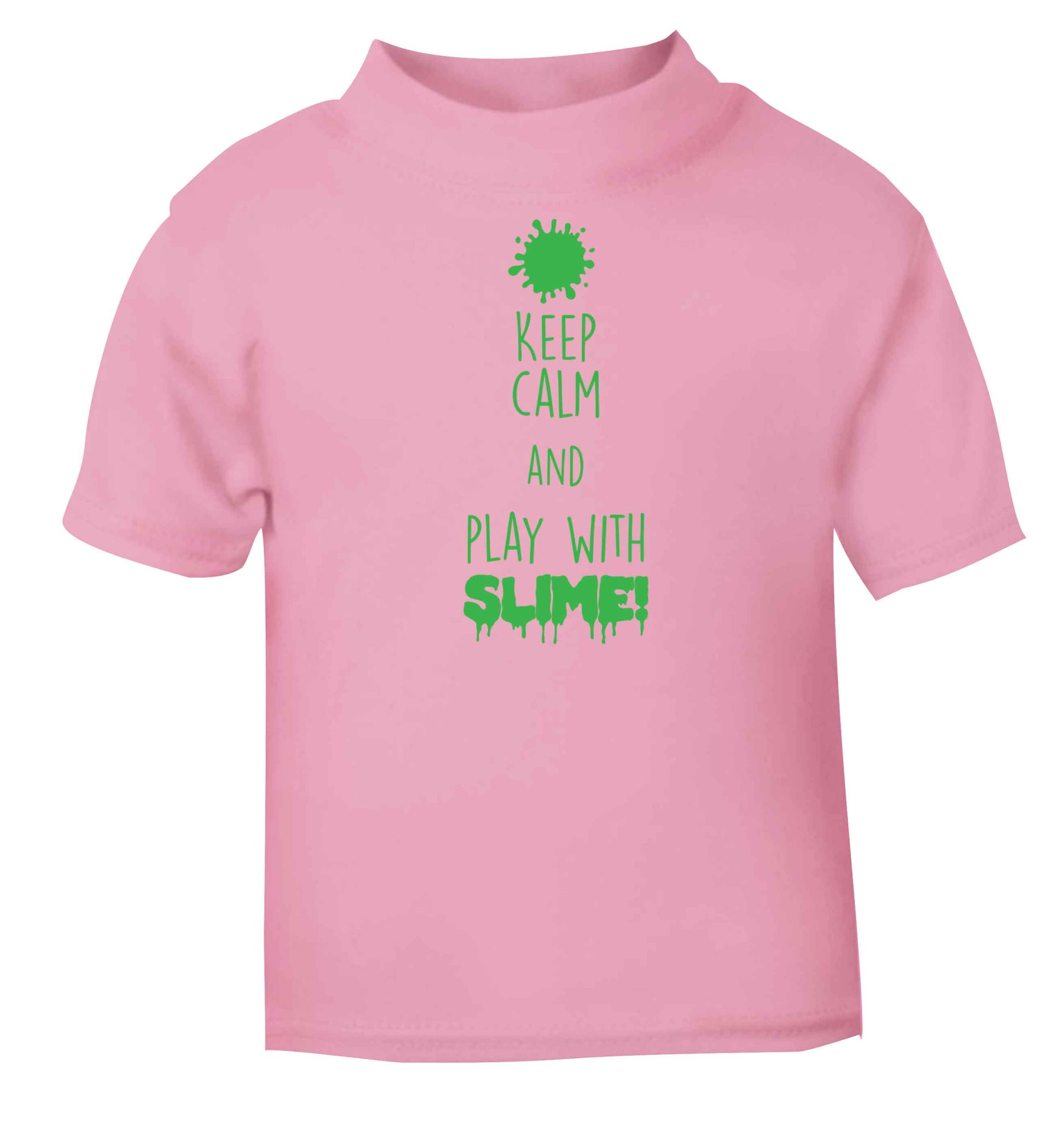 Neon green keep calm and play with slime!light pink baby toddler Tshirt 2 Years