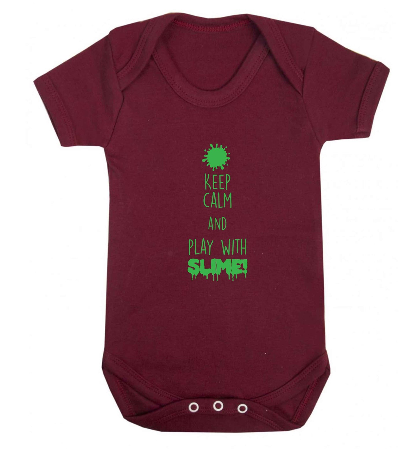 Neon green keep calm and play with slime!baby vest maroon 18-24 months