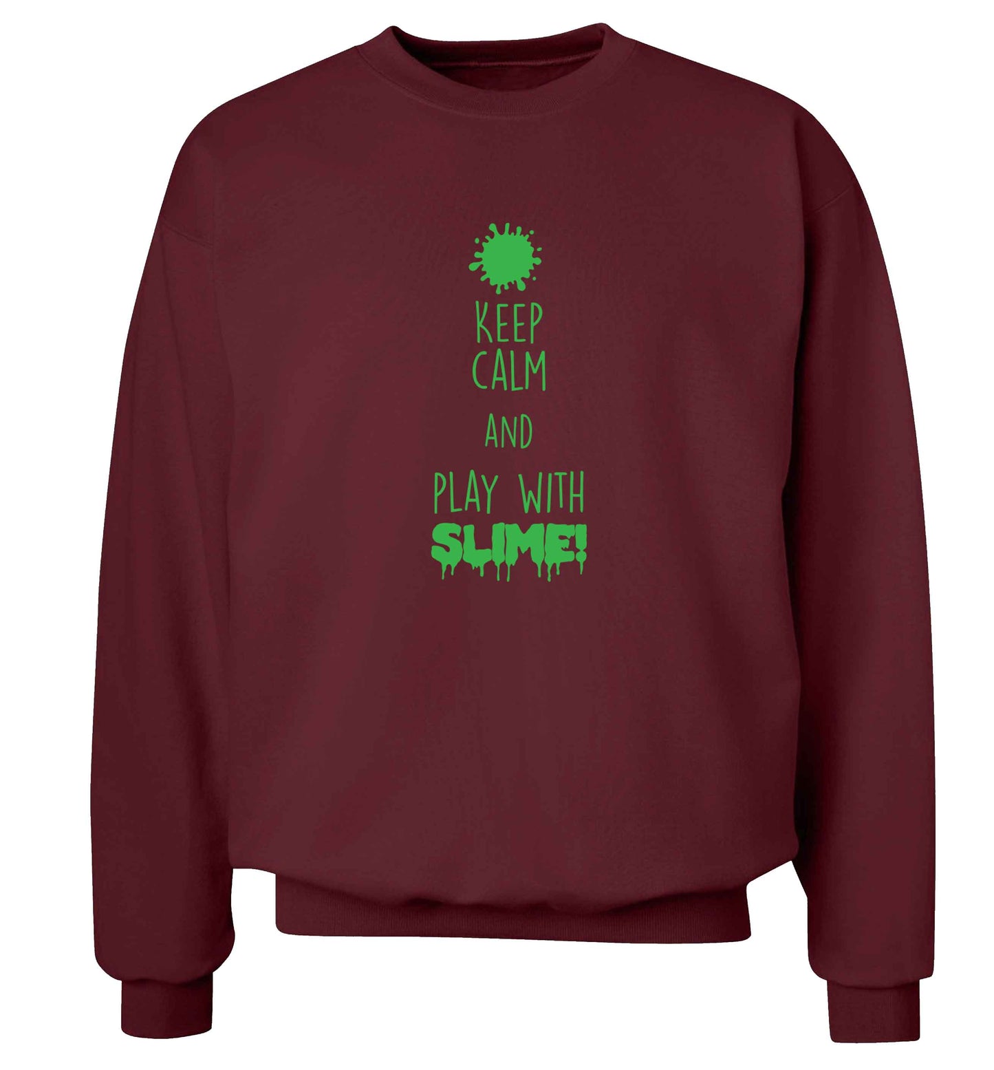 Neon green keep calm and play with slime!adult's unisex maroon sweater 2XL