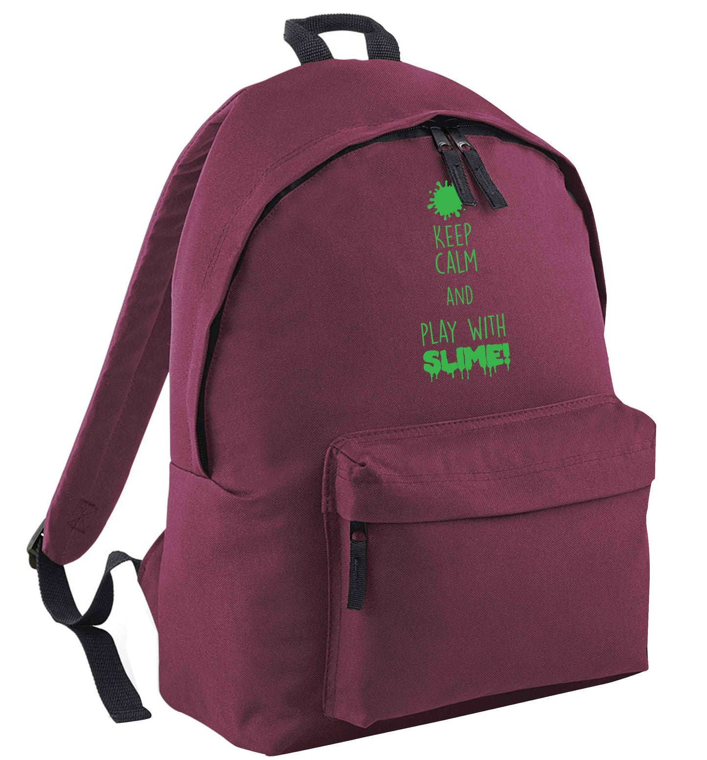 Neon green keep calm and play with slime!black adults backpack