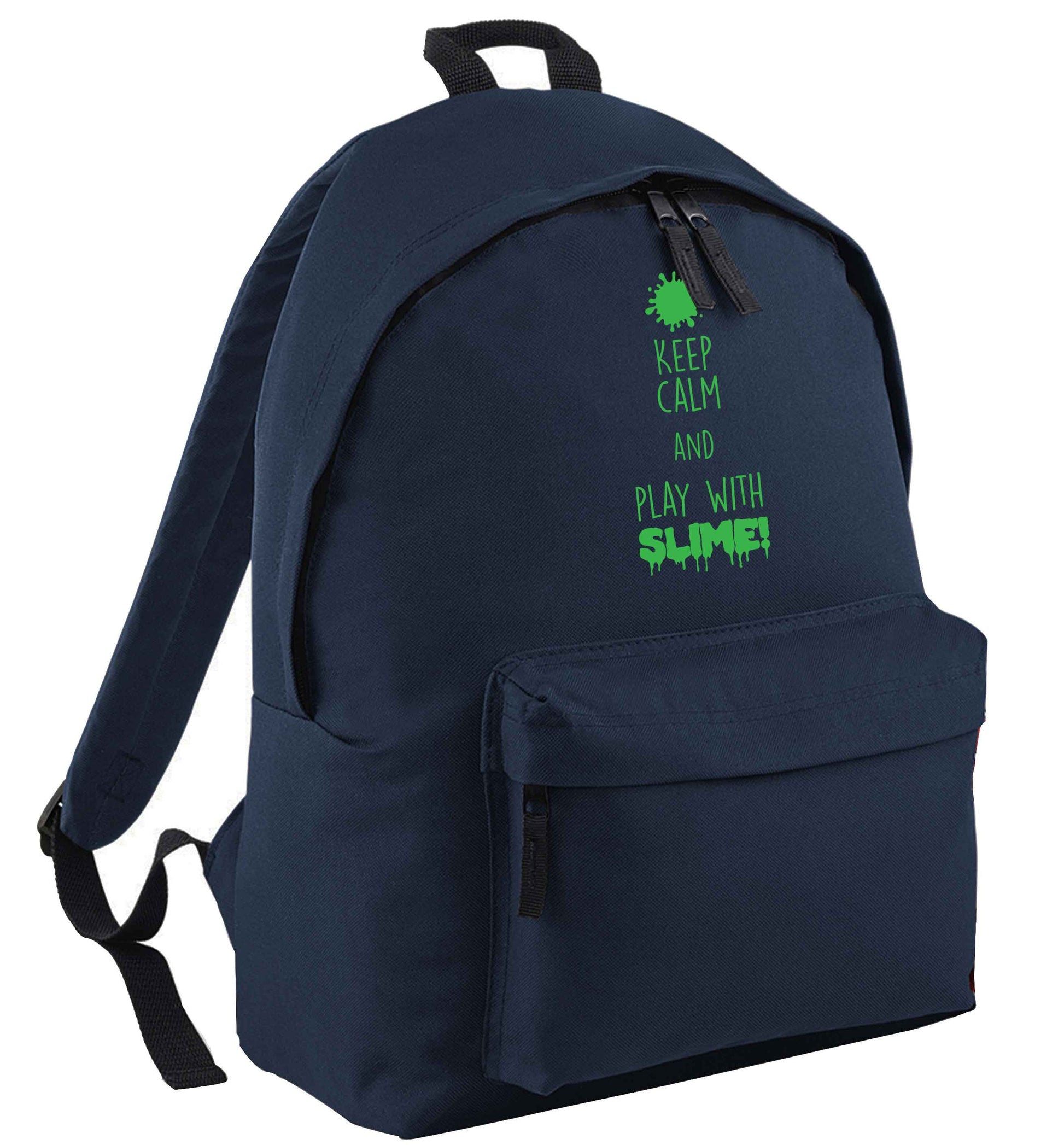 Neon green keep calm and play with slime!navy adults backpack