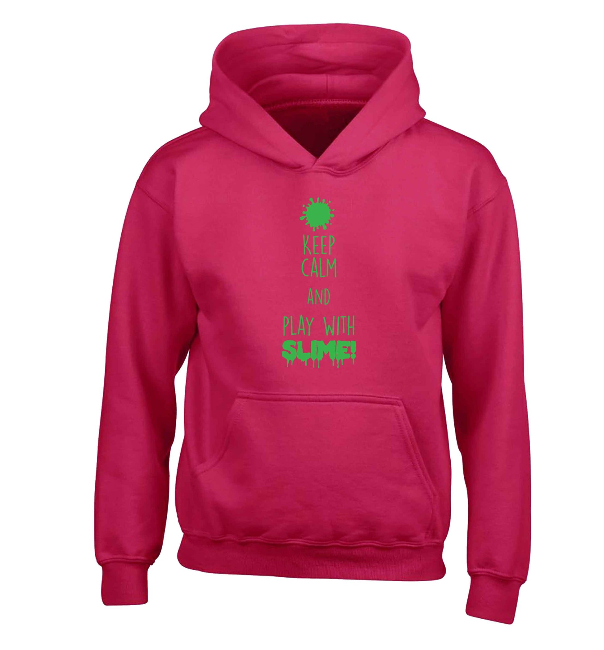 Neon green keep calm and play with slime!children's pink hoodie 12-13 Years