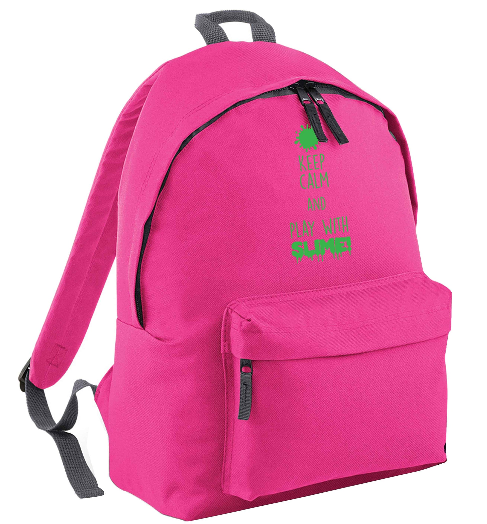 Neon green keep calm and play with slime!pink adults backpack