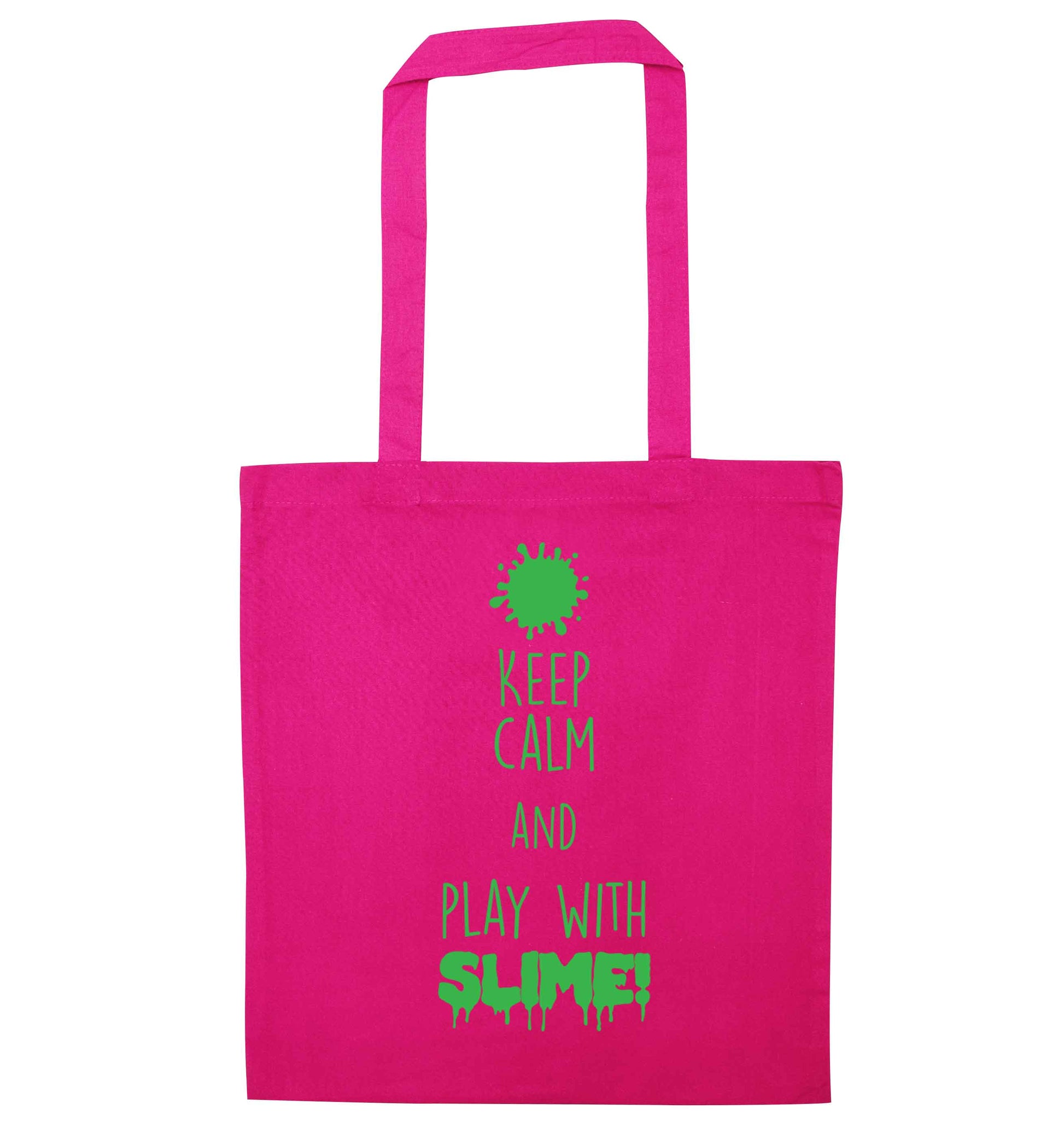 Neon green keep calm and play with slime!pink tote bag