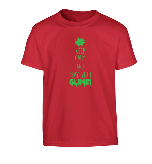 Neon green keep calm and play with slime!Children's red Tshirt 12-13 Years